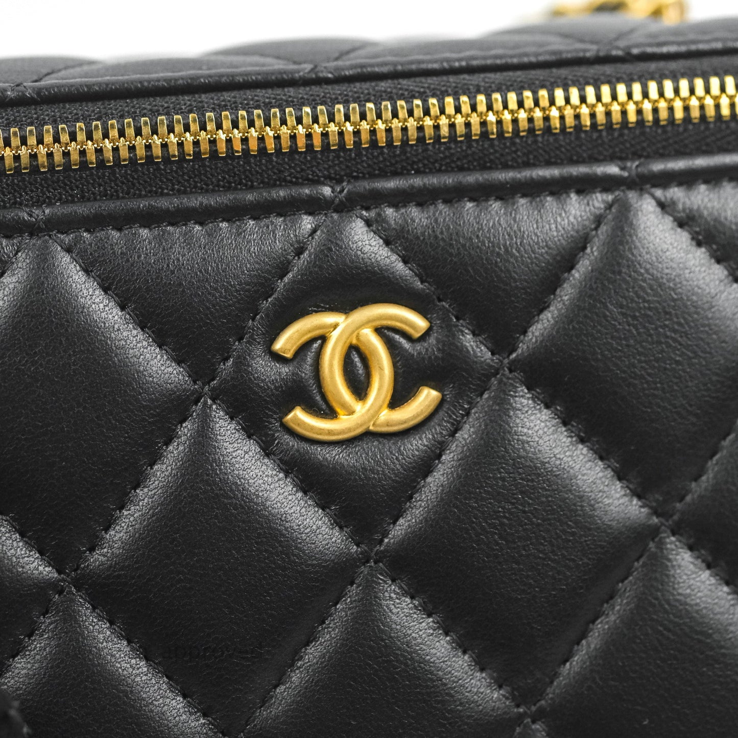 Chanel Vanity with COCO Heart Chain Black Lambskin Aged Gold Hardware