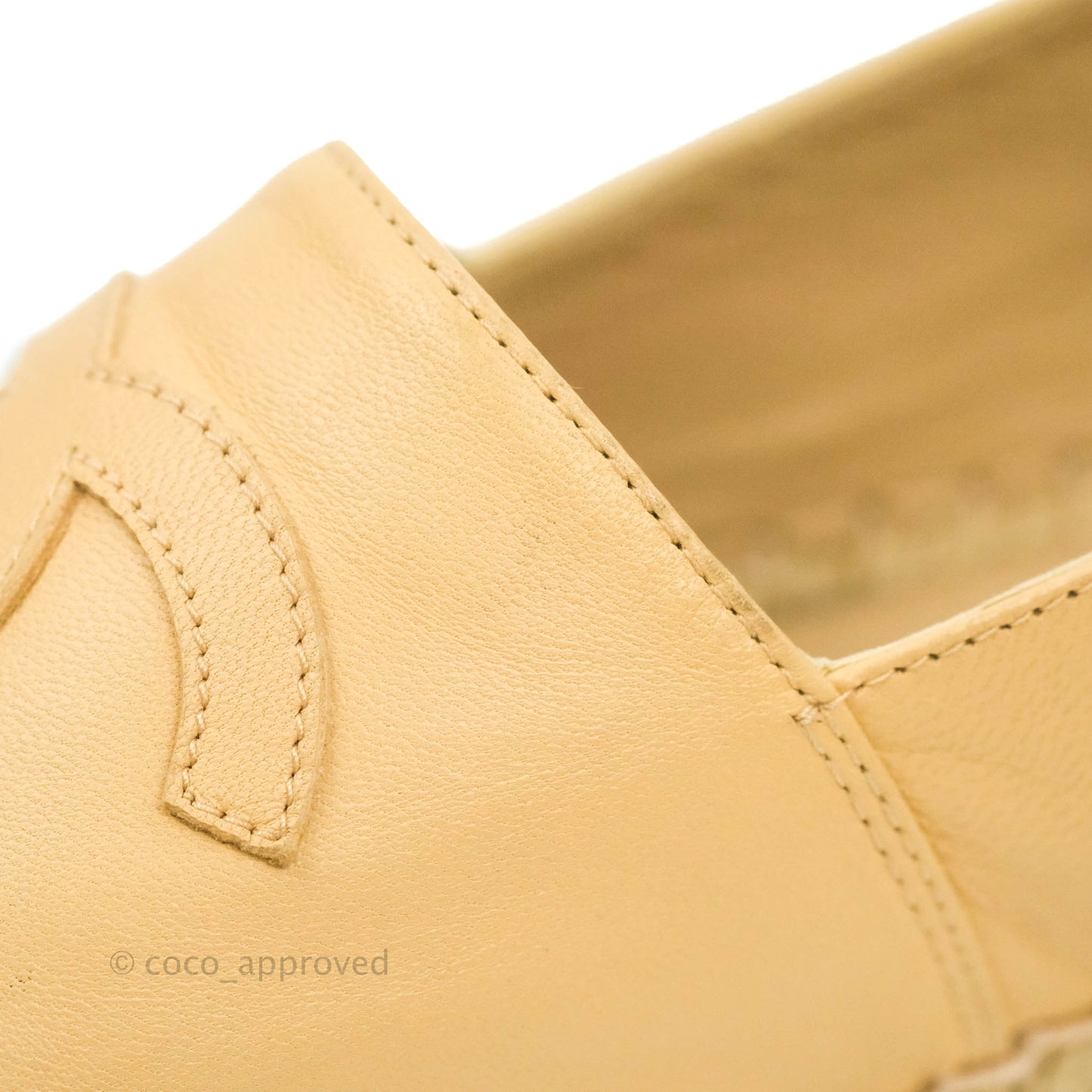 Chanel Espadrille Beige Black Leather Size 37