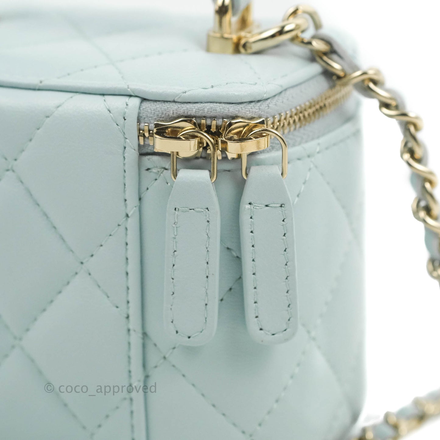 Chanel Mini Top Handle Vanity With Chain Light Blue Lambskin Gold Hardware