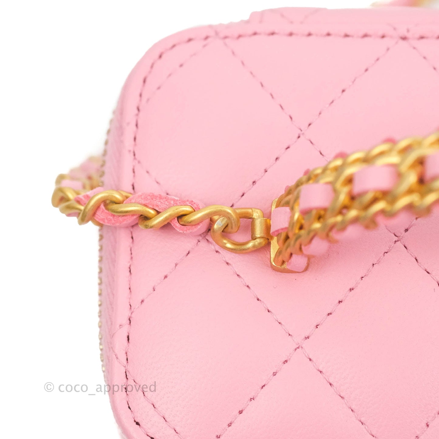 Chanel Vanity Rectangular with Top Handle Pick Me Up Pink Lambskin Aged Gold Hardware 22S