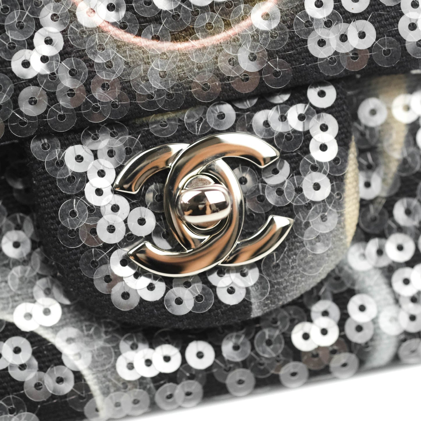 Chanel Mini Rectangular Flap Sequin Printed Canvas Silver Hardware 17K