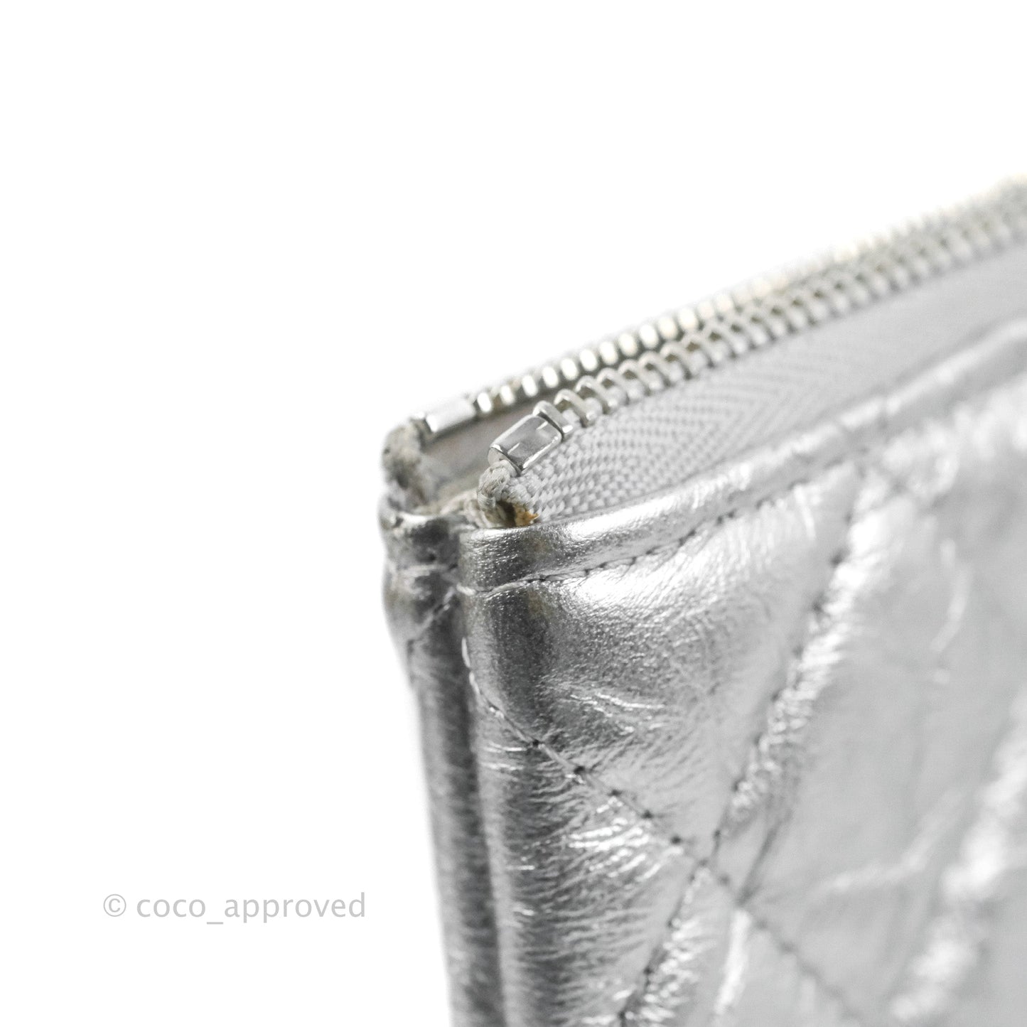 Chanel Quilted Large O Case Metallic Silver With Charms