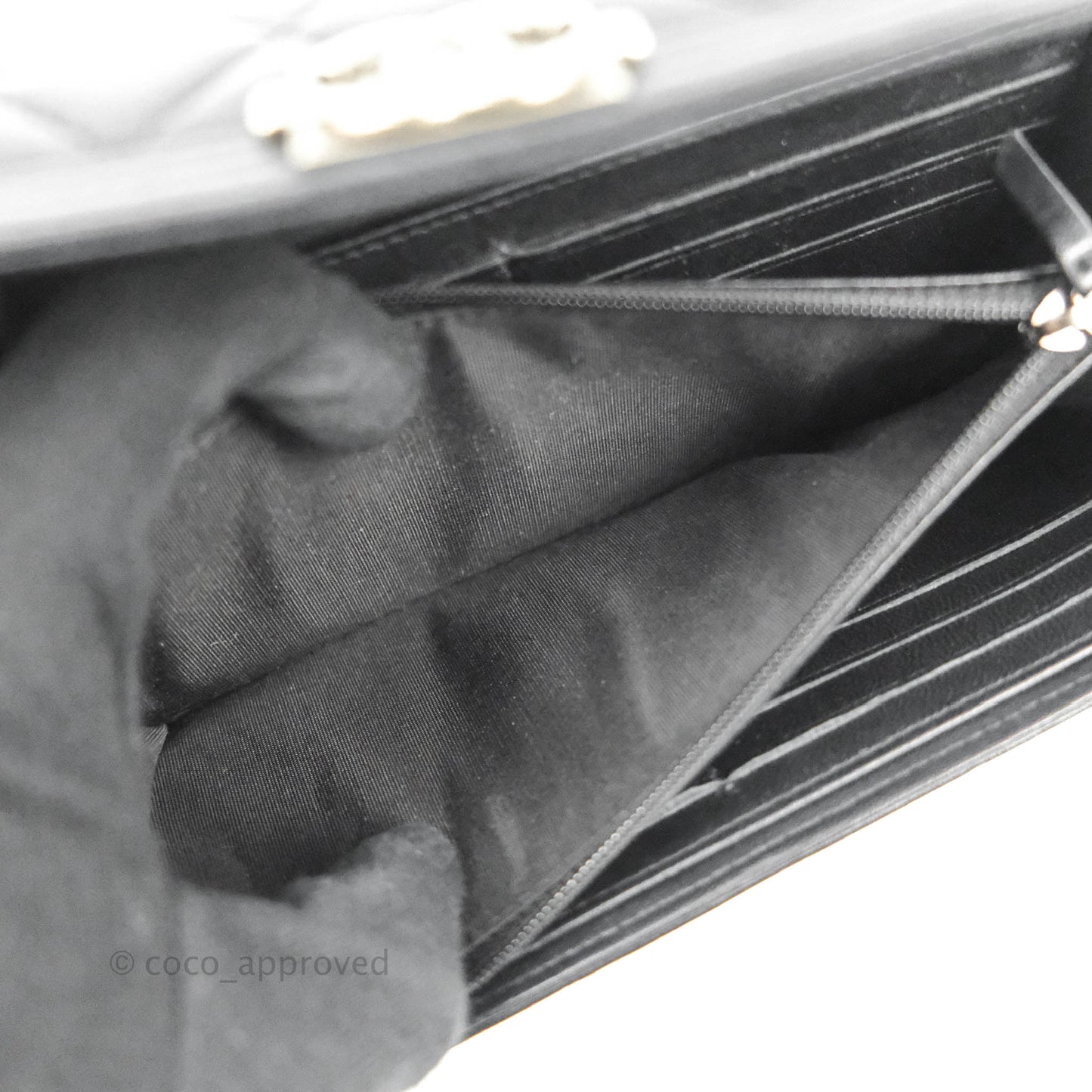 Chanel Quilted Boy Flap Long Wallet Black Lambskin Ruthentium Hardware