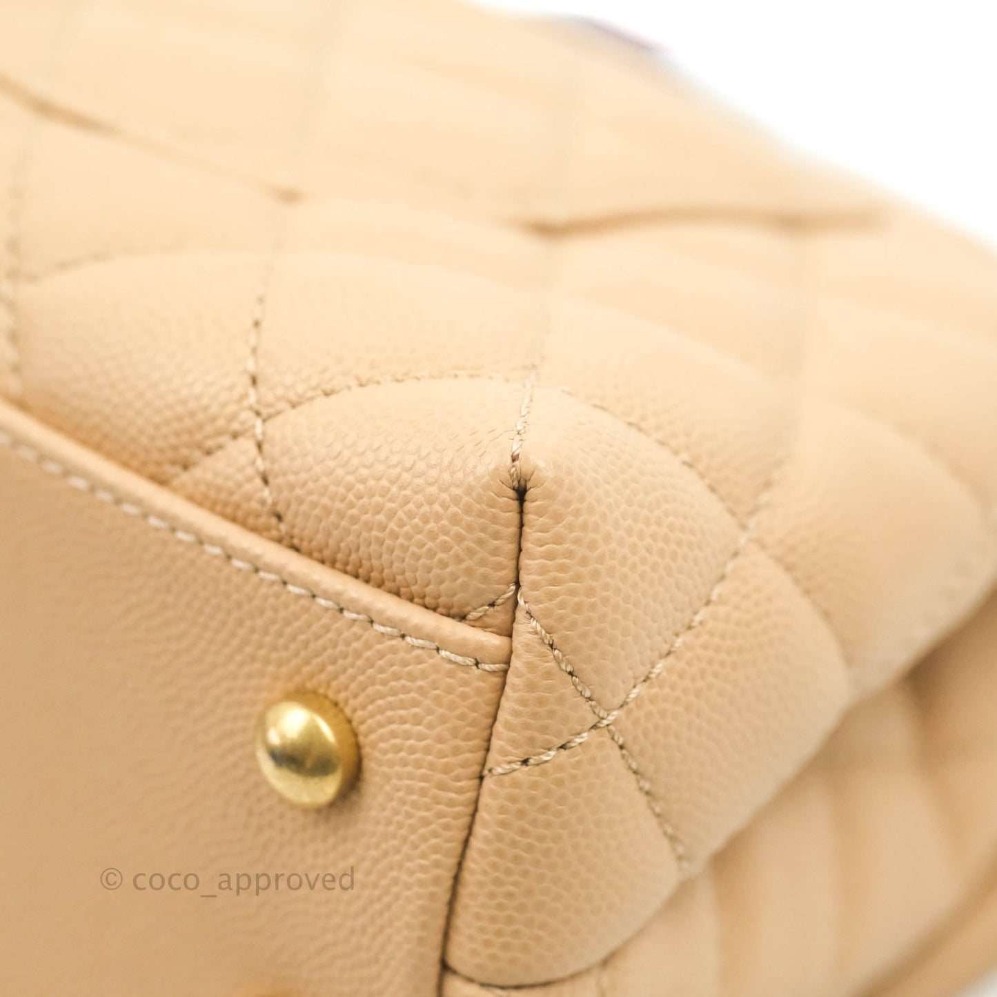 Chanel Small Coco Handle Quilted Beige Caviar Gold Hardware Lizard Handle