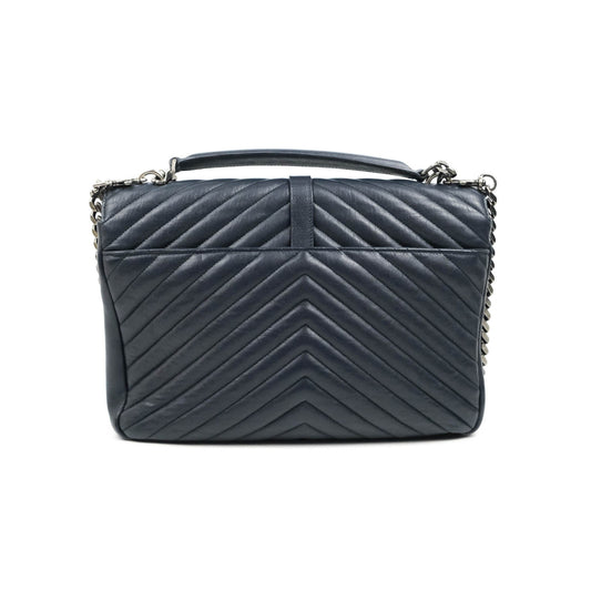 Saint Laurent Chevron Large College Navy Chain Bag Ruthenium Hardware