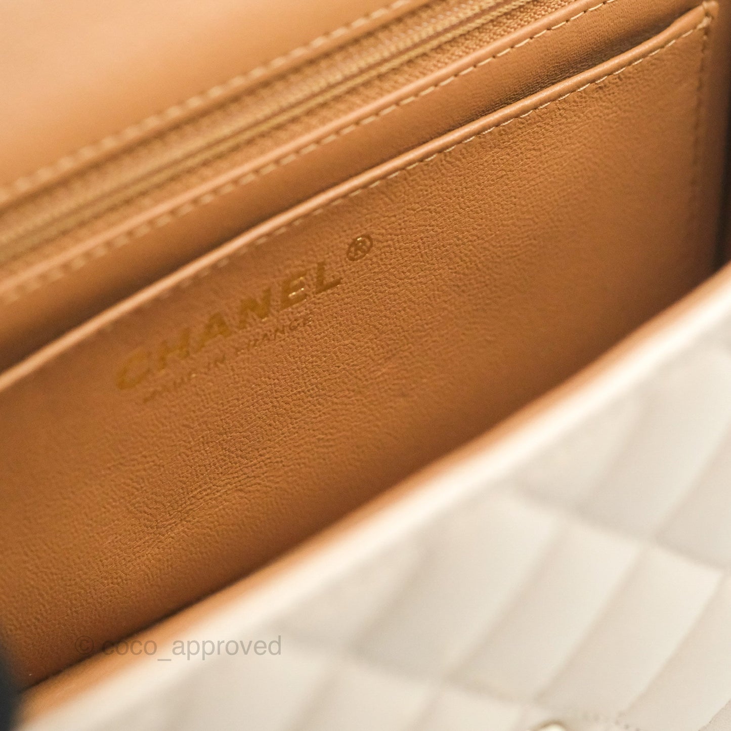 Chanel Top Handle Mini Rectangular Flap Bag Ecru/Beige Lambskin Gold Hardware 23P