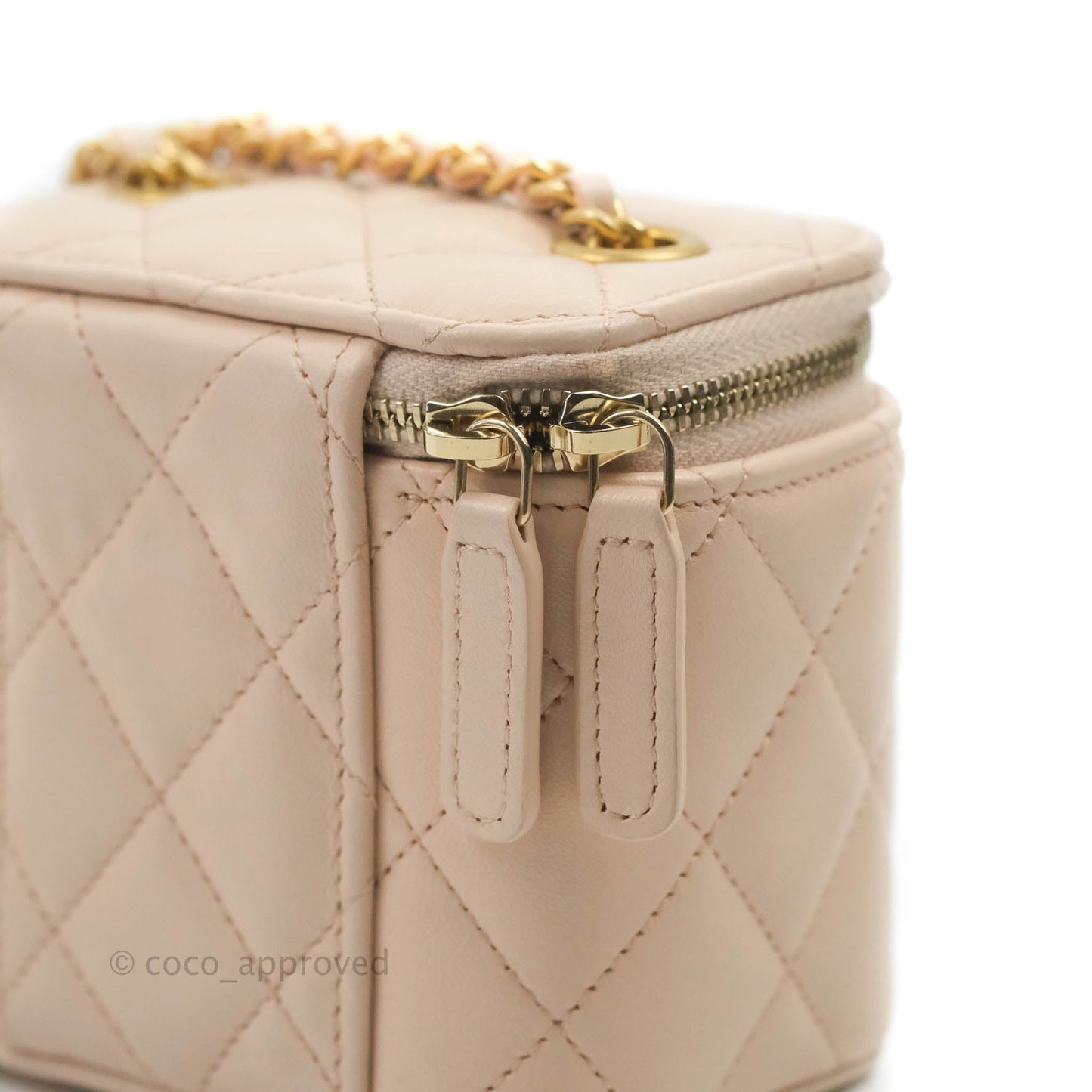Chanel Classic Mini Pearl Crush Vanity With Chain Light Pink Lambskin Aged Gold Hardware