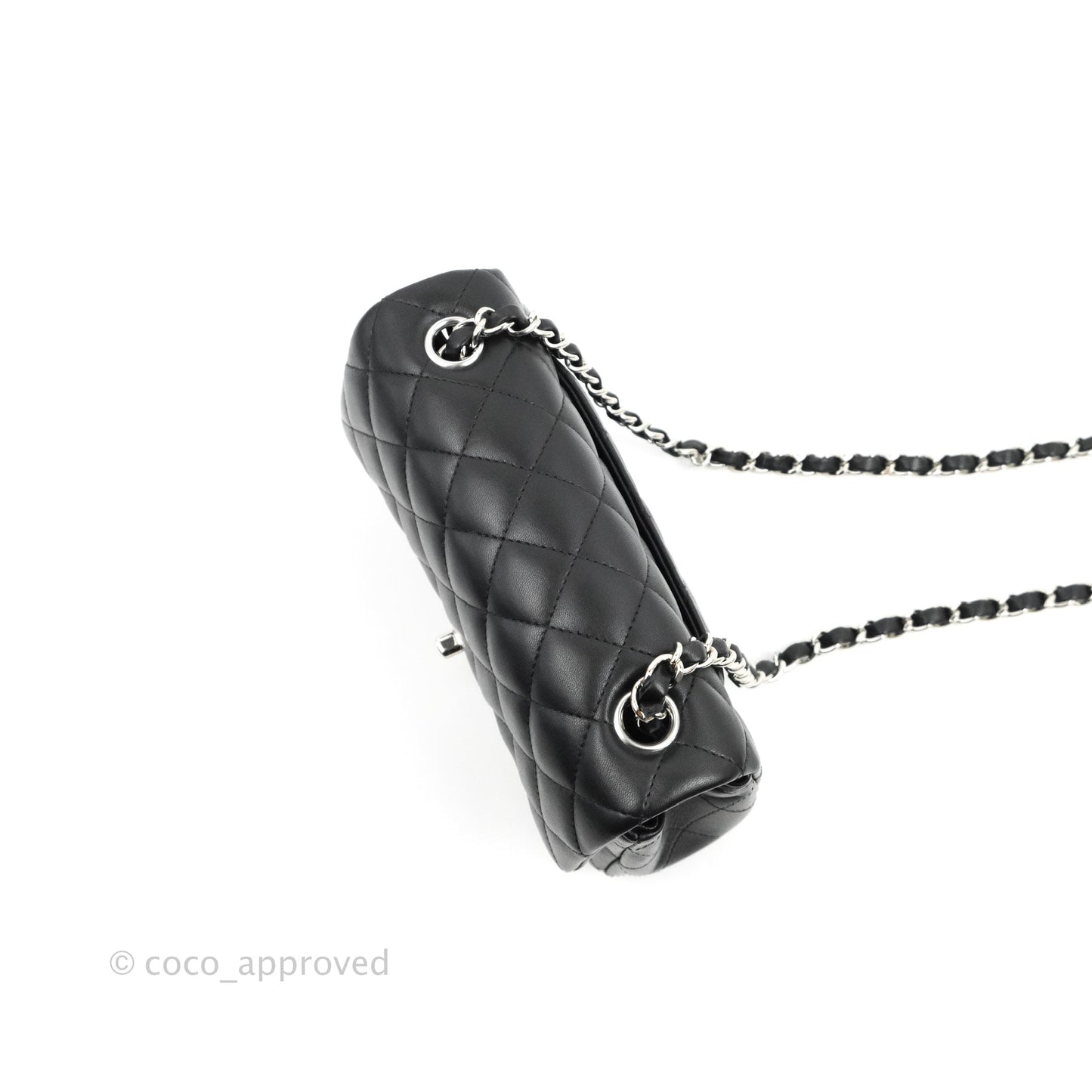 Chanel Quilted Mini Rectangular Flap Black Lambskin Silver Hardware