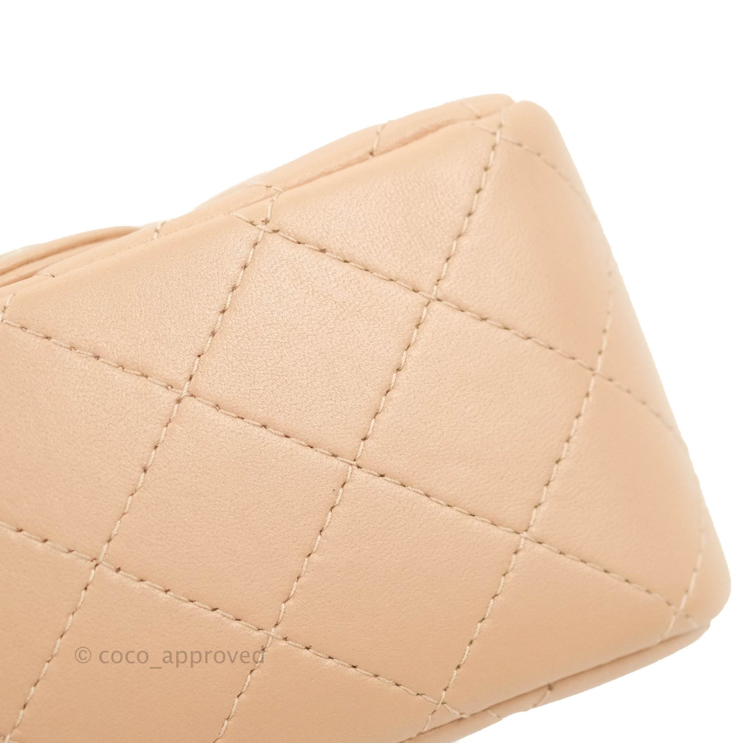 Chanel Mini Square Beige Lambskin Gold Hardware 21A