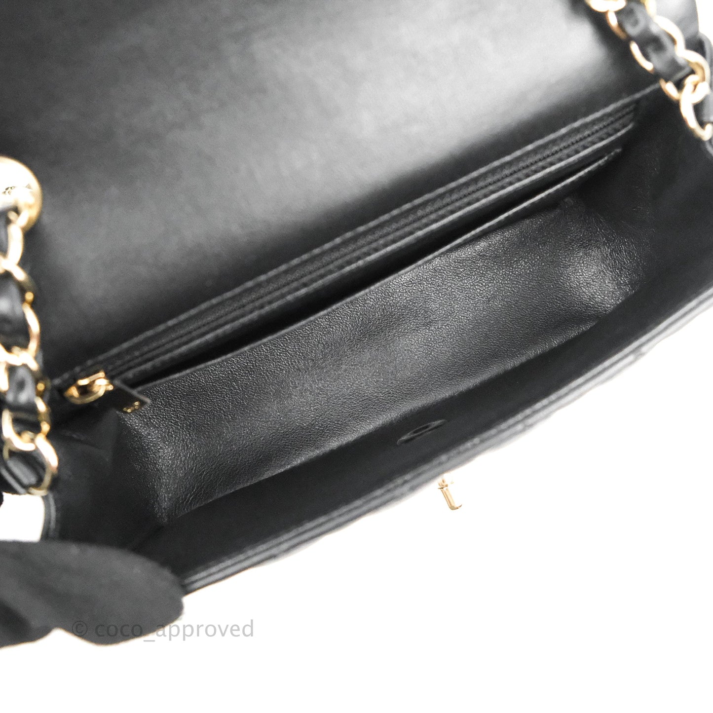 Chanel Quilted Mini Rectangular Flap Black Lambskin Light Gold Hardware