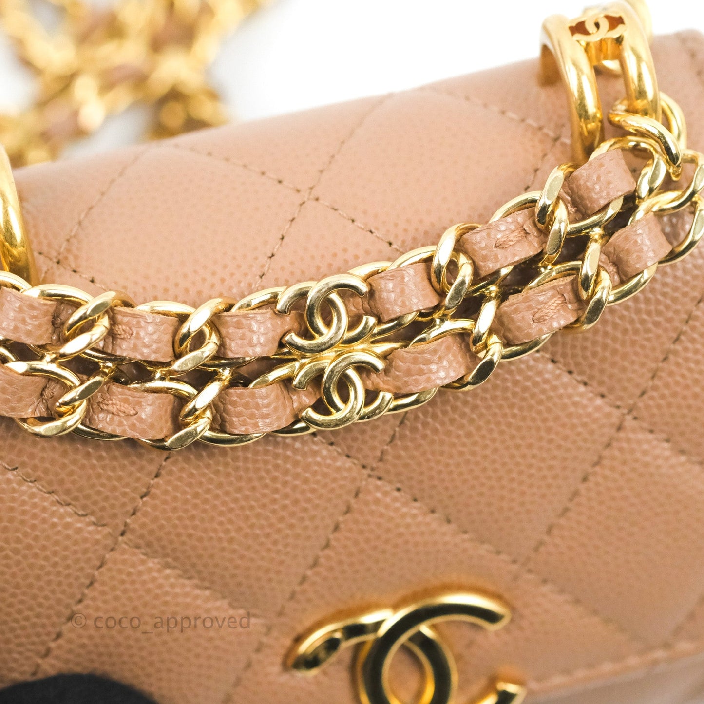 Chanel CC Chain Clutch with Chain Beige Caviar Gold Hardware