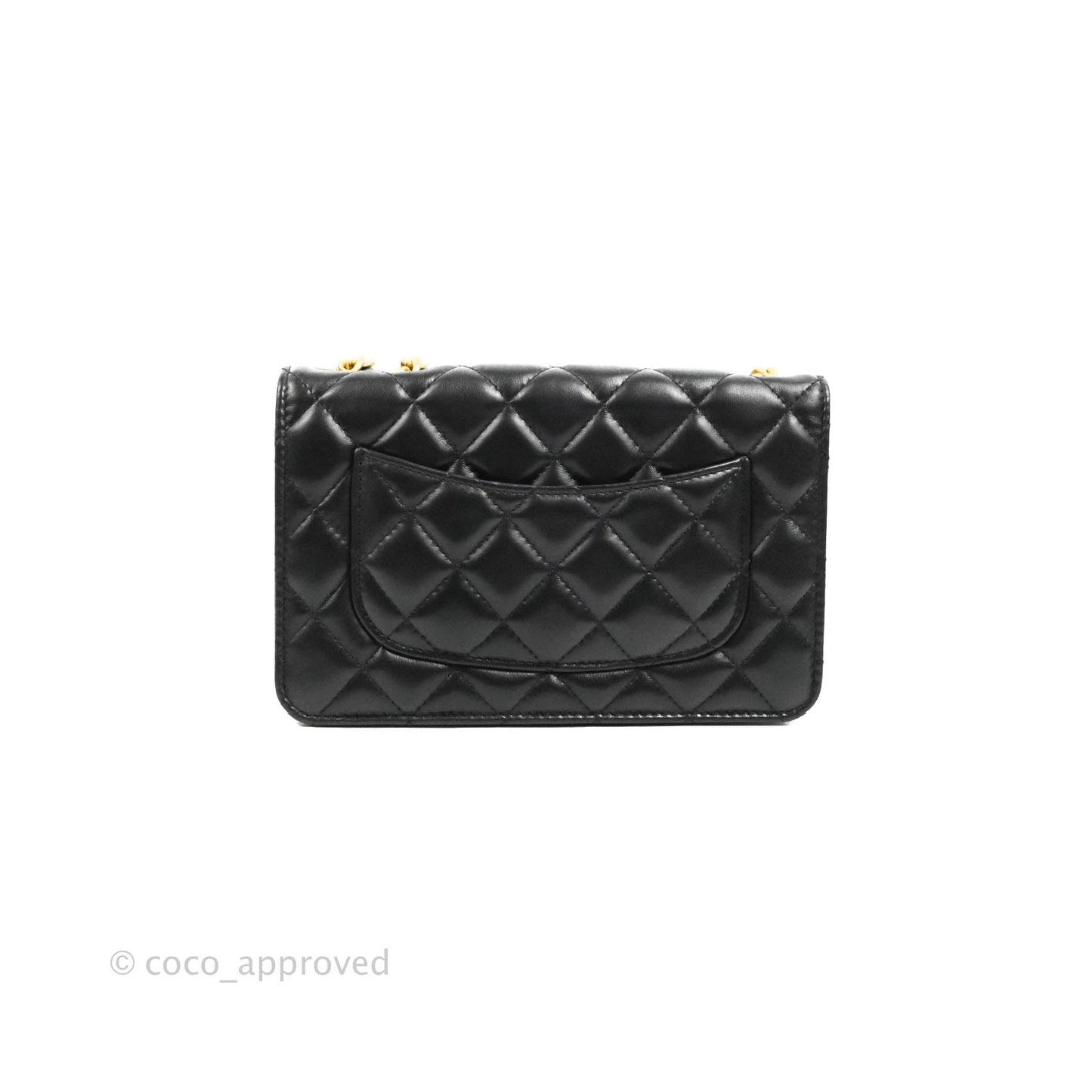 Chanel Quilted Wallet on Chain WOC Adjustable Chain Black Lambskin Aged Gold Hardware 22K