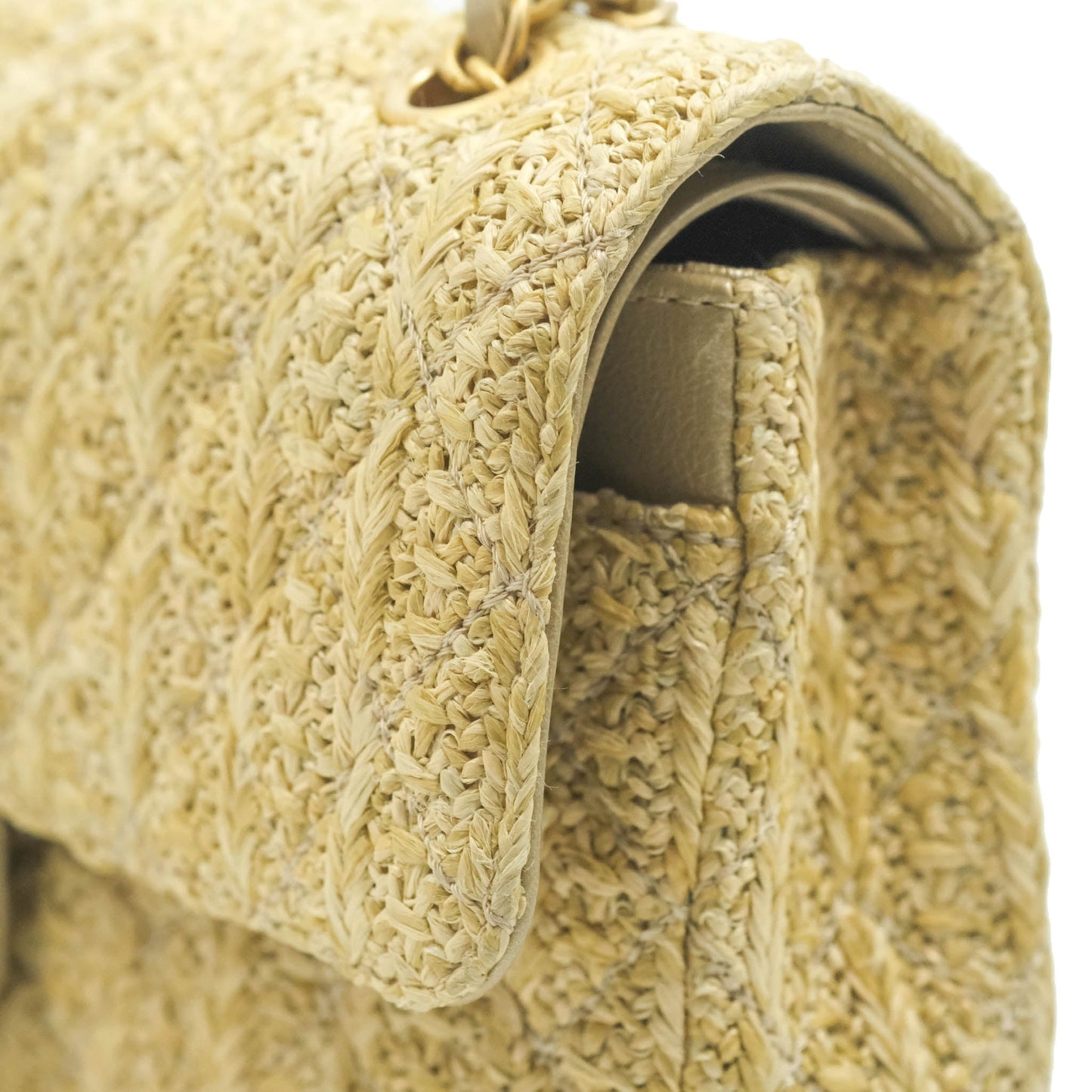 Chanel Classic M/L Medium Double Flap Woven Reed Aged Gold Hardware
