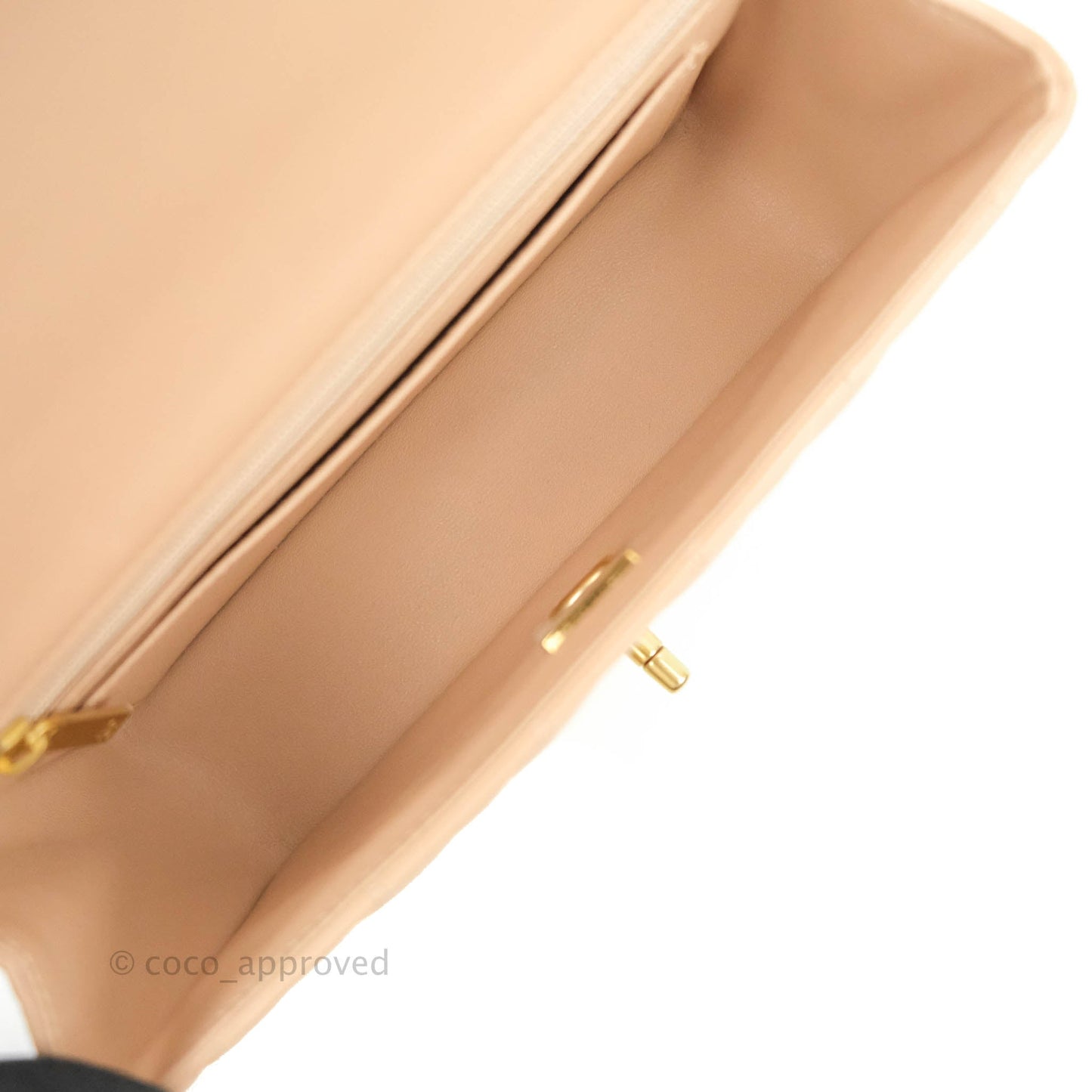 Chanel Top Handle Mini Rectangular Flap Bag Beige Lambskin Aged Gold Hardware