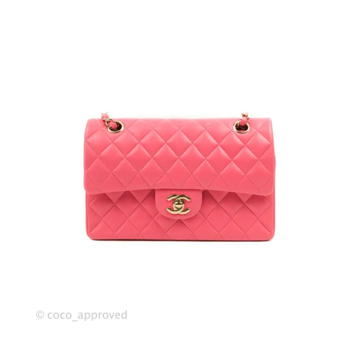 Chanel Small Classic Quilted Flap Rosy Pink Lambskin Gold Hardware