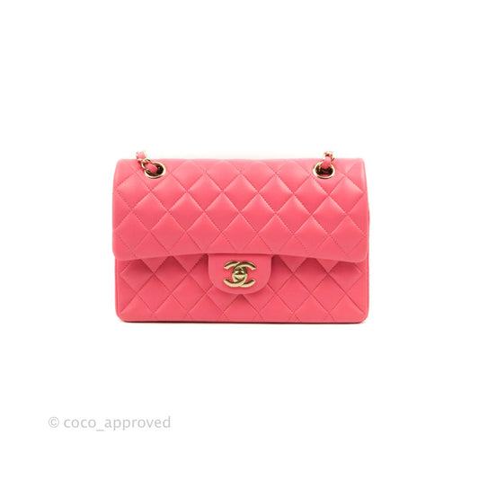 Chanel Small Classic Quilted Flap Rosy Pink Lambskin Gold Hardware