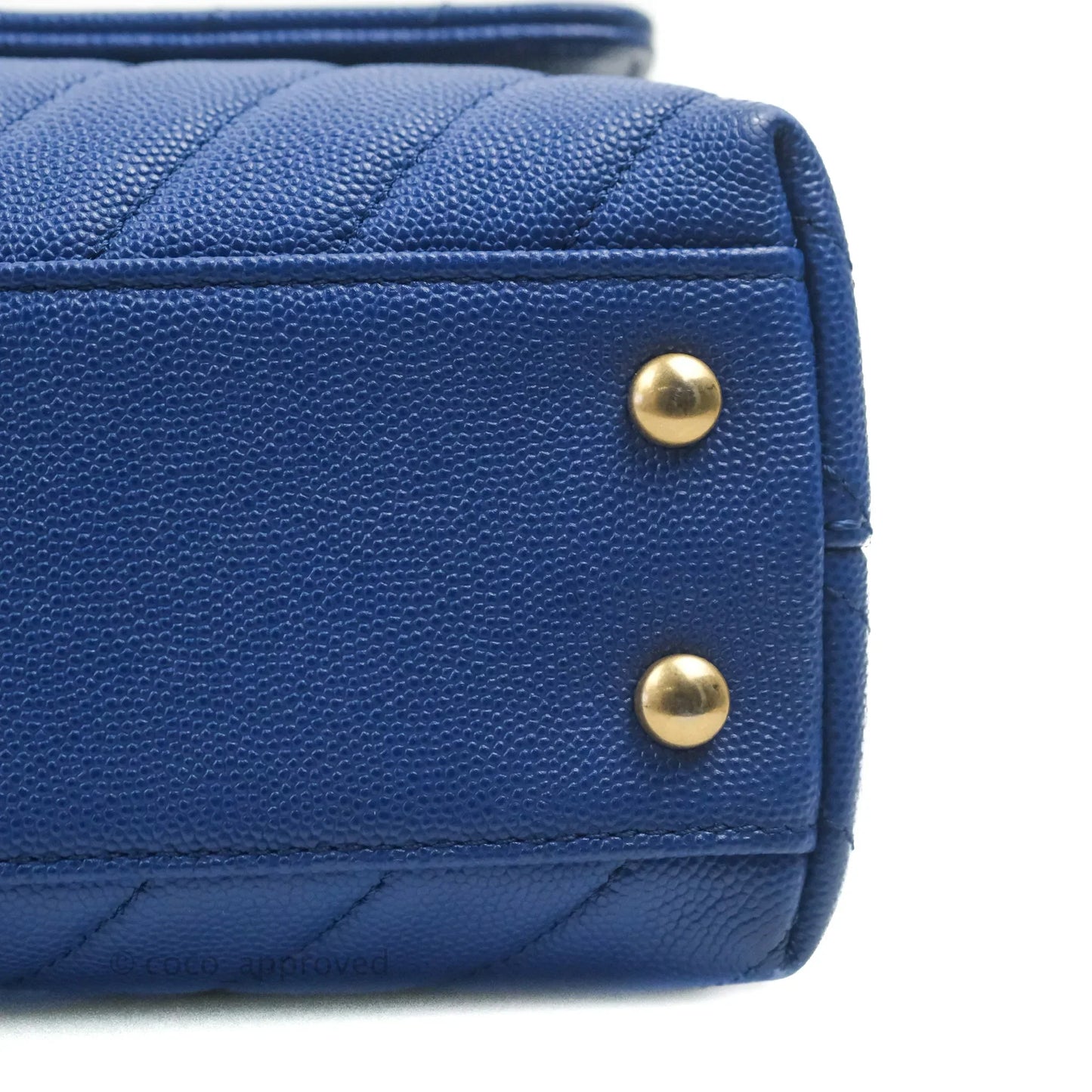 Chanel Small Coco Handle Chevron Blue Caviar Aged Gold Hardware