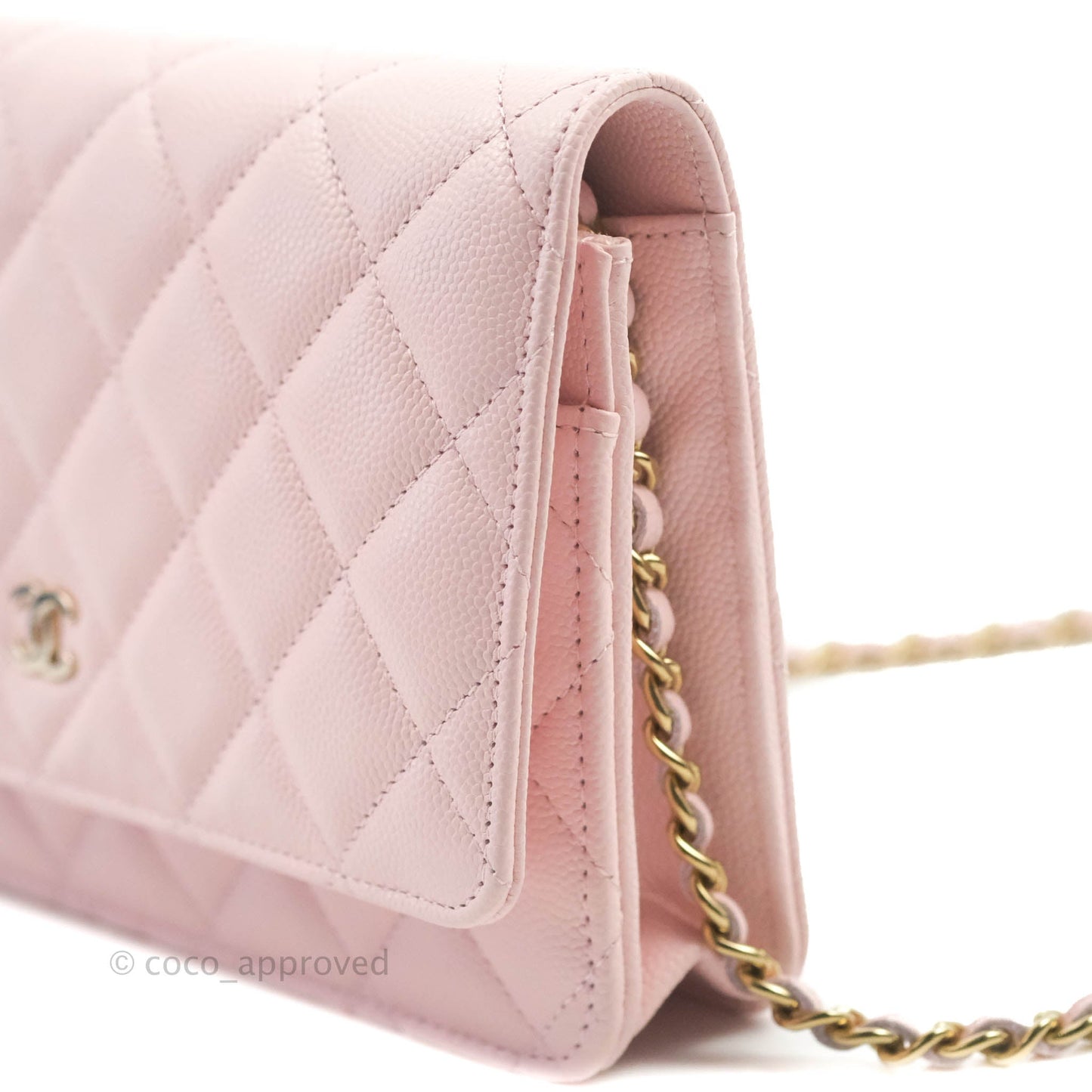 Chanel Quilted Classic Wallet on Chain WOC Light Pink Caviar Gold Hardware 22S