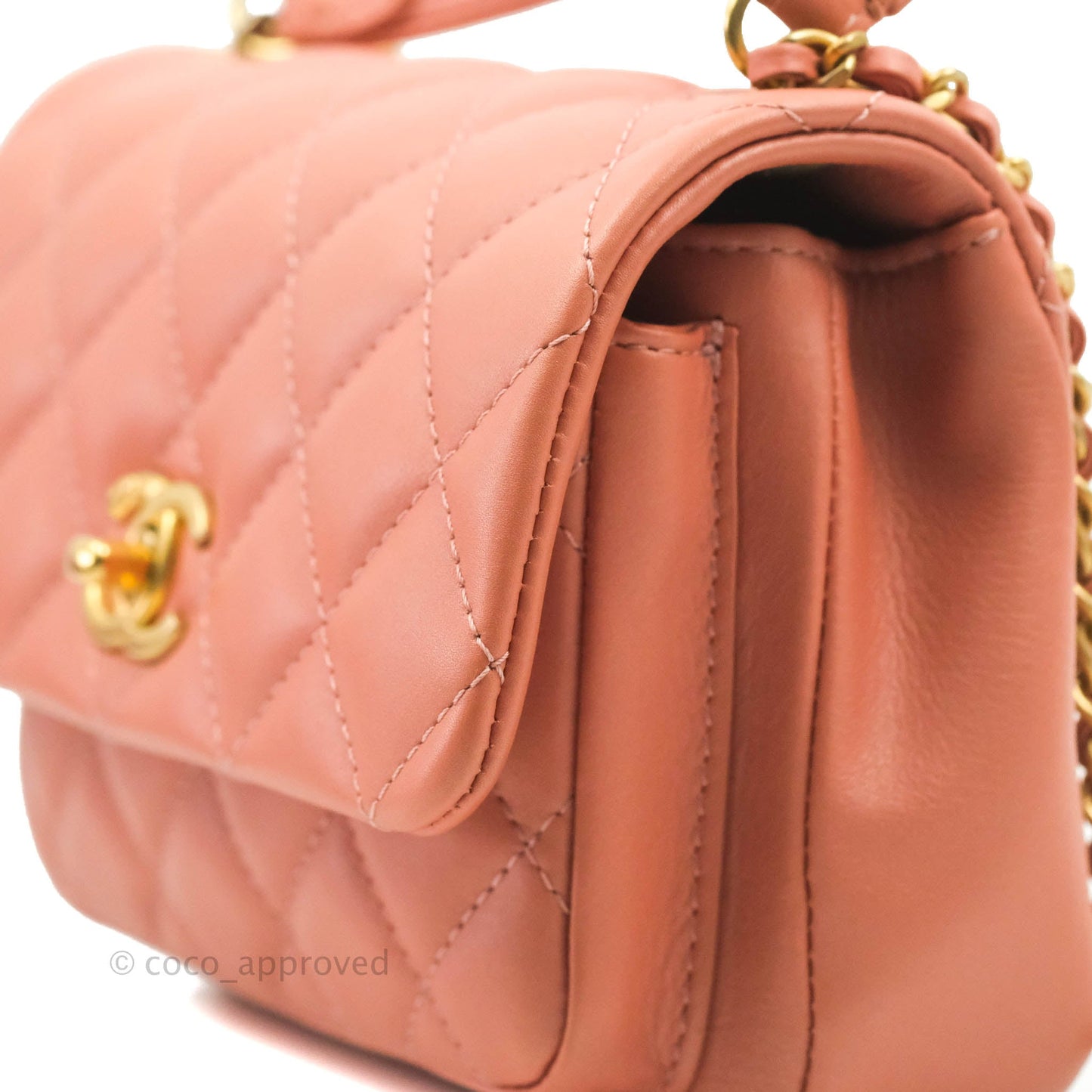 Chanel Mini Flap Bag With Top Handle Pink Lambskin Gold Hardware 20C