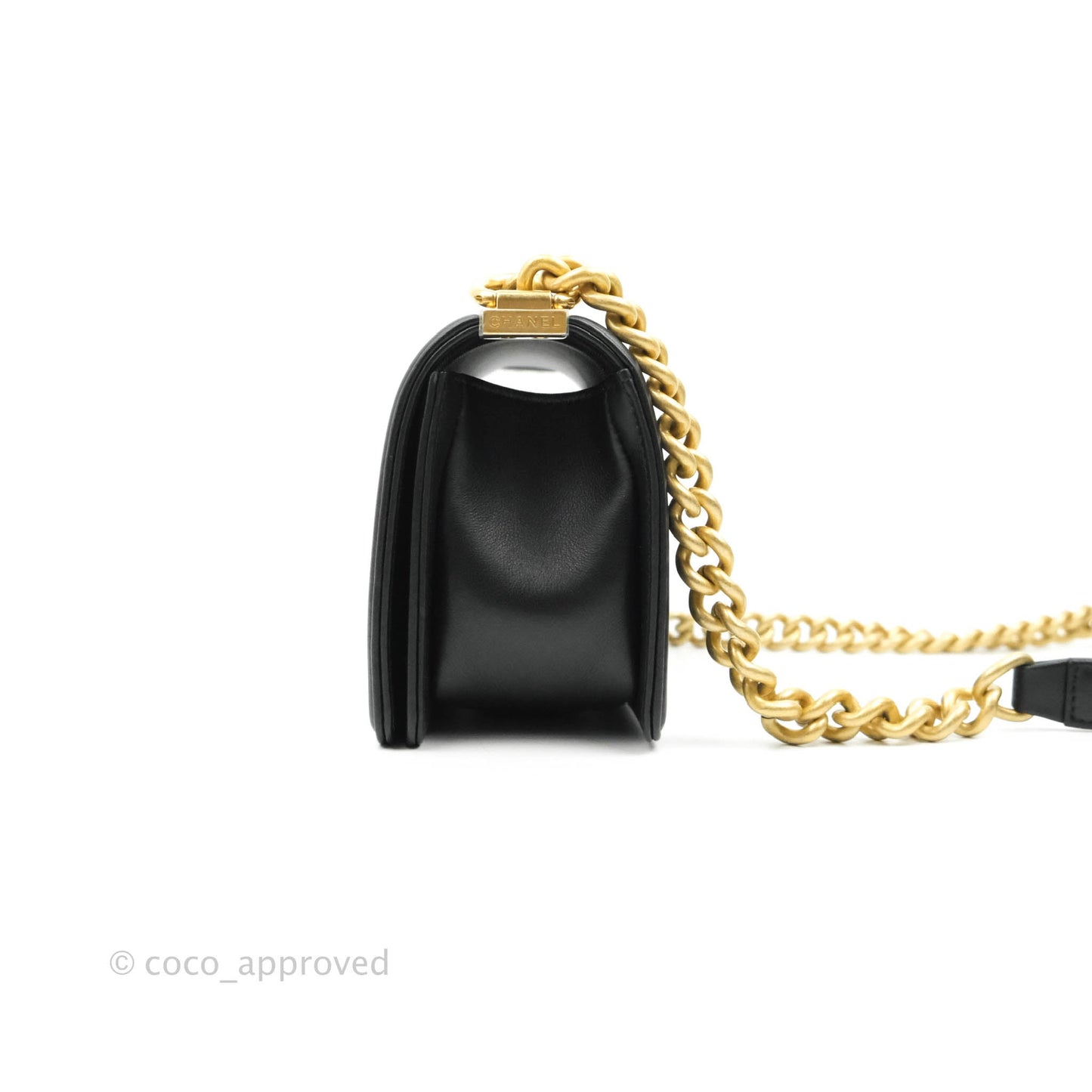 Chanel Boy Quilted Small Black Calfskin Aged Gold Hardware