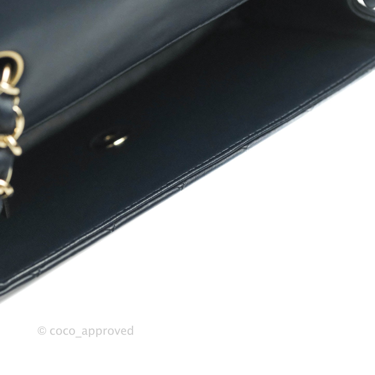 Chanel Quilted Mini Rectangular Flap Navy Lambskin Gold Hardware