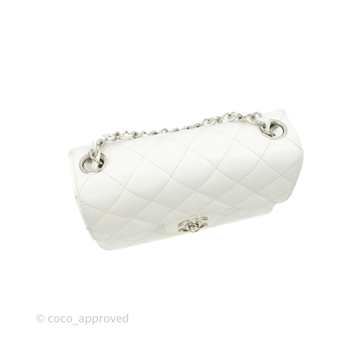 Chanel Quilted Vintage Mini Square Flap White Caviar Silver Hardware