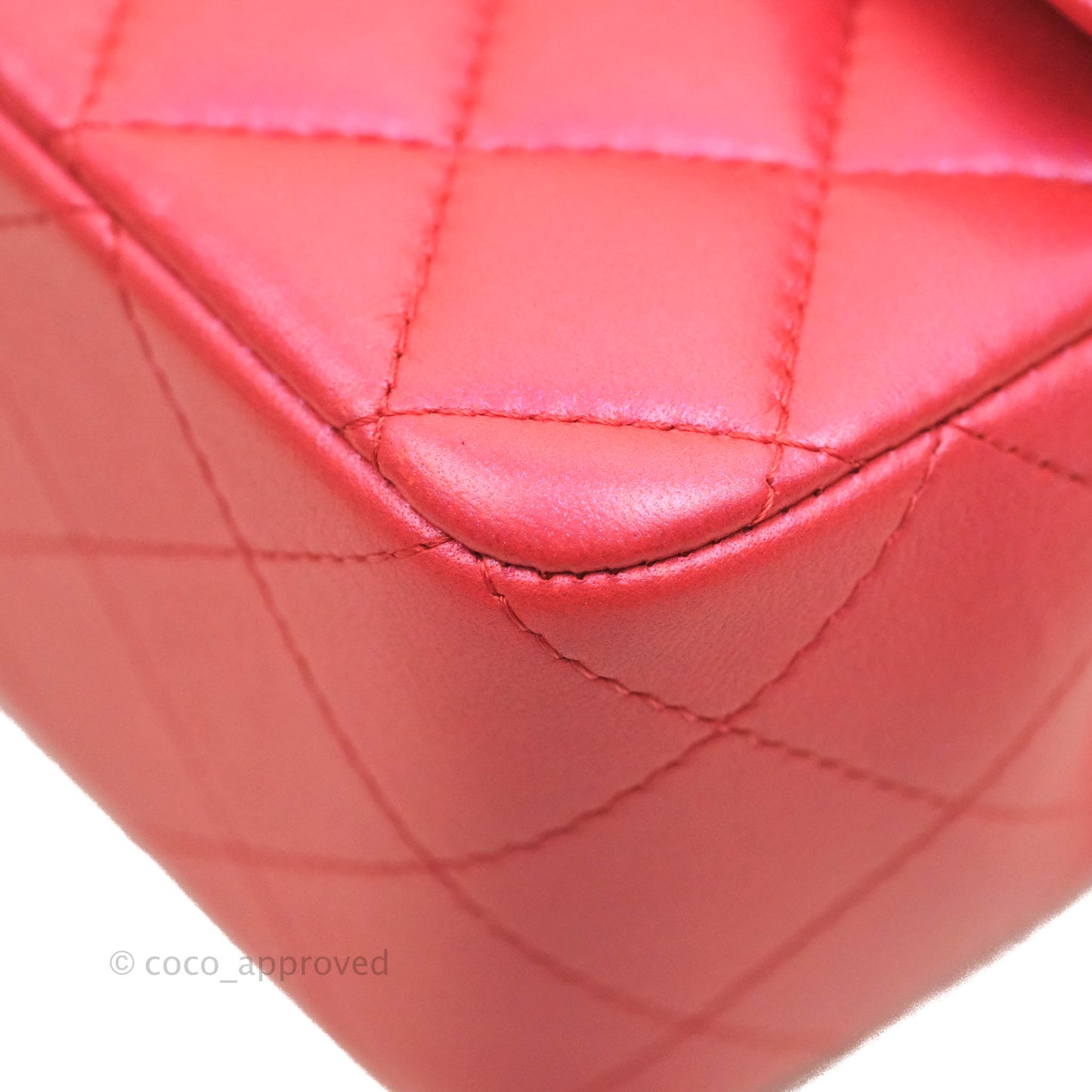 Chanel Top Handle Mini Rectangular Flap Bag Iridescent Red Lambskin Gold Hardware