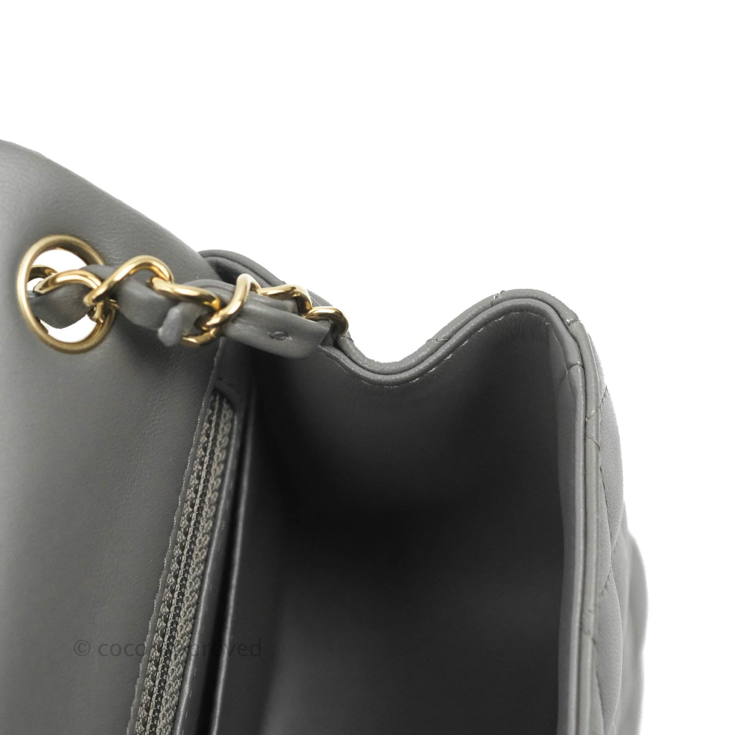 Chanel Quilted Mini Square Grey Lambskin Gold Hardware