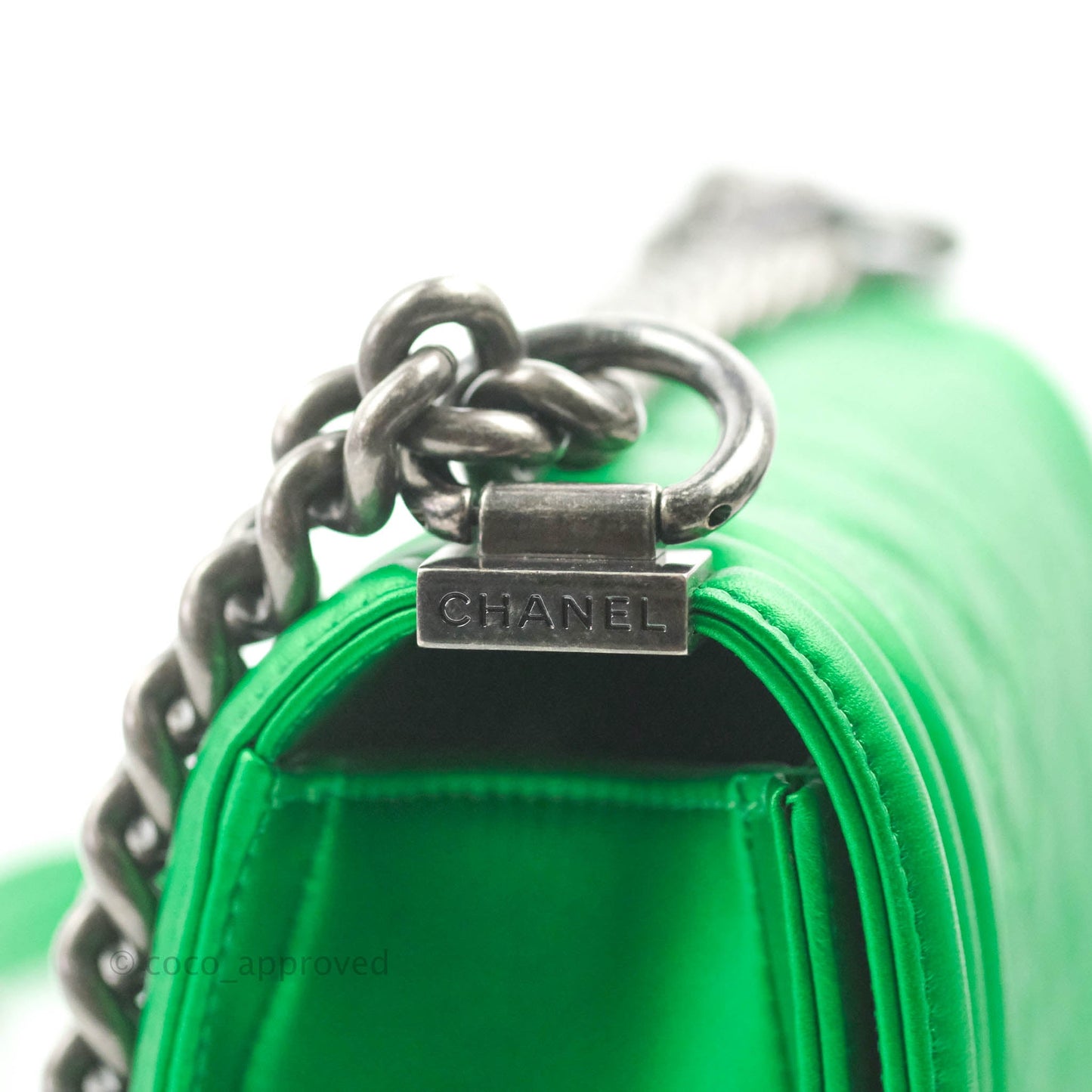 Chanel Small Boy Green Calfskin Ruthenium Hardware