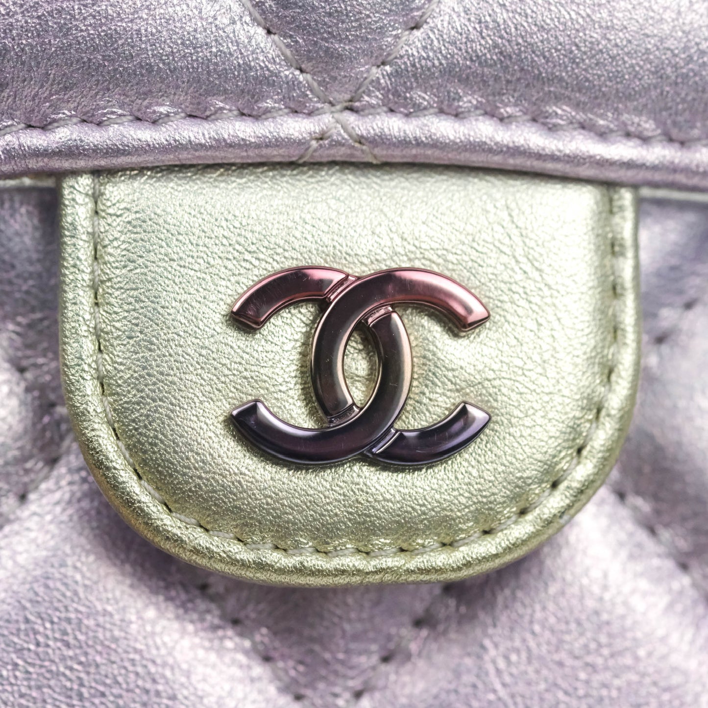 Chanel Classic Quilted Metallic Rainbow Lambskin Phone Holder Rainbow Hardware