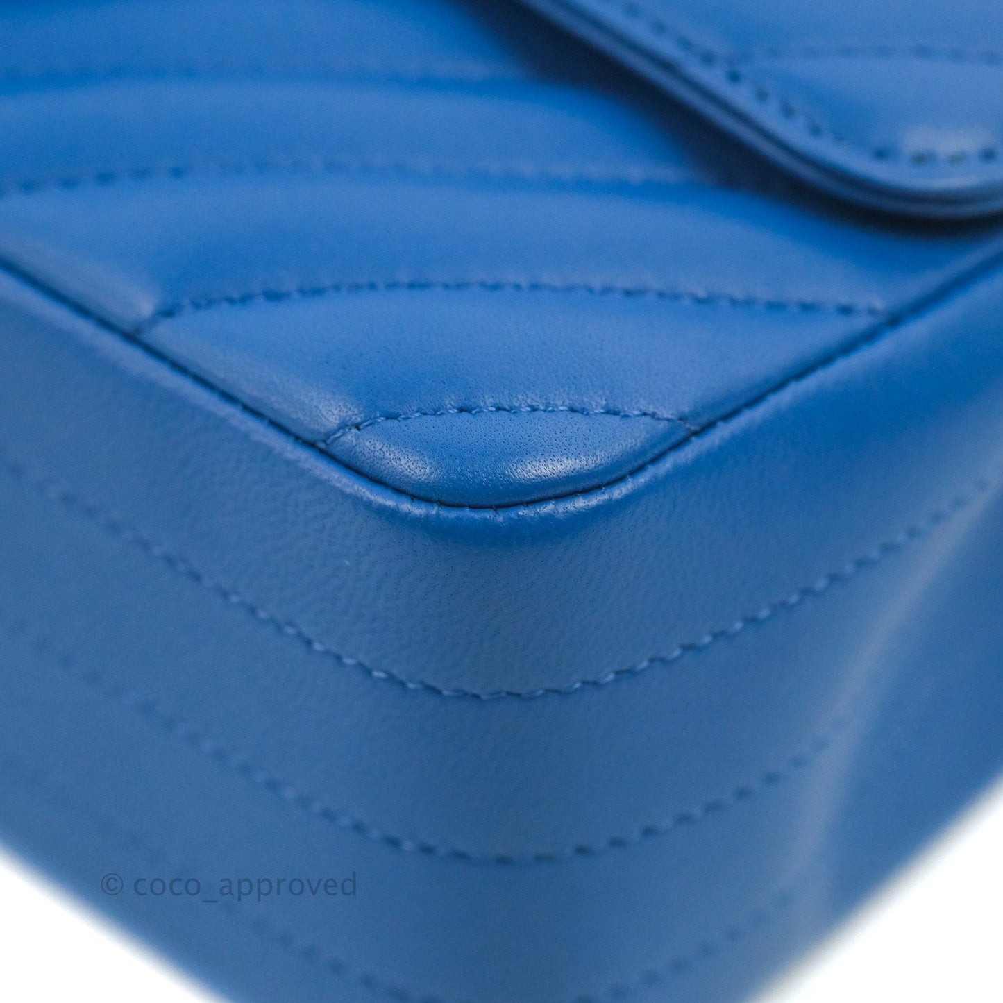 Chanel Chevron Mini Rectangular Flap Blue Lambskin Light Gold Hardware