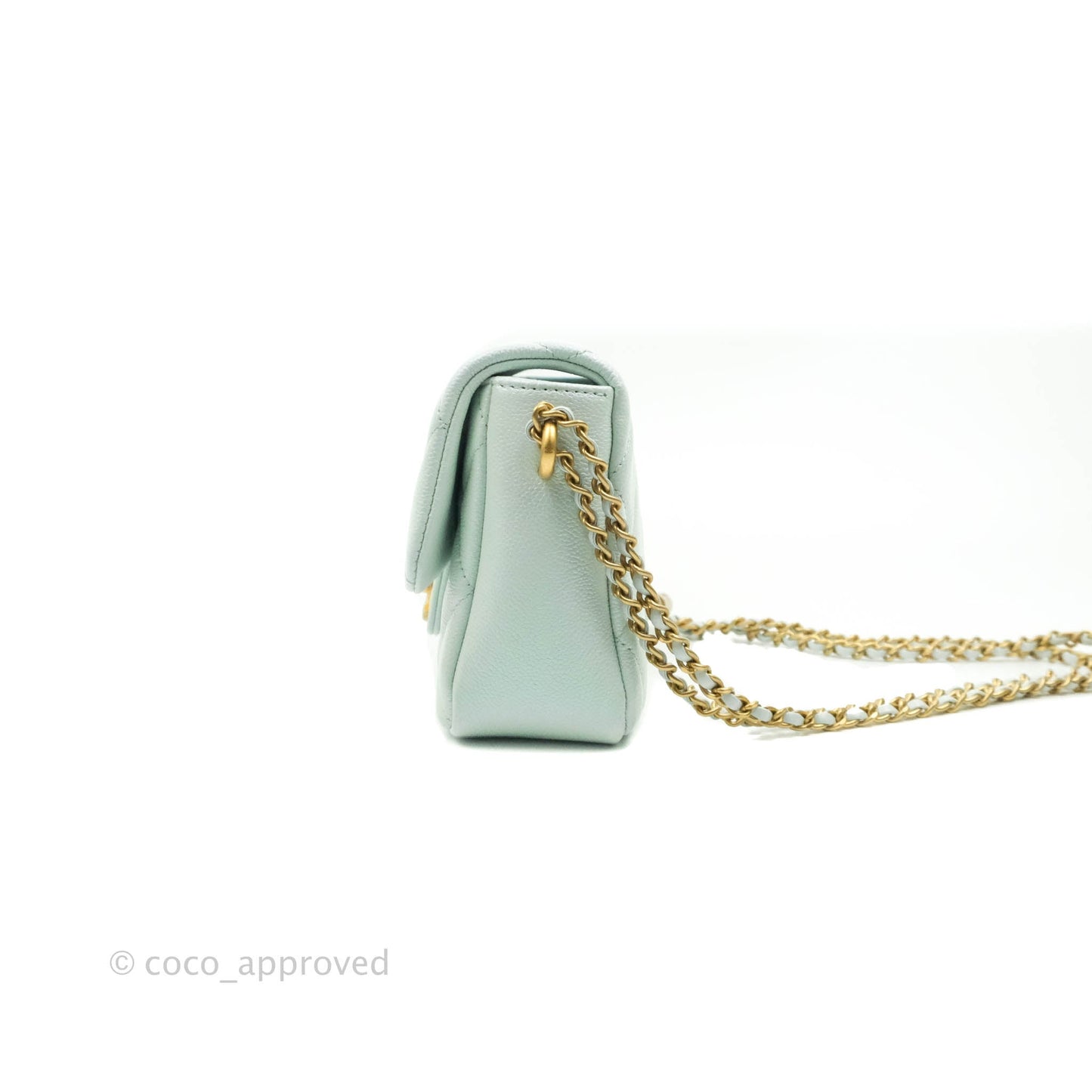 Chanel Quilted My Perfect Mini Iridescent Mint Green Caviar Aged Gold Hardware 21K