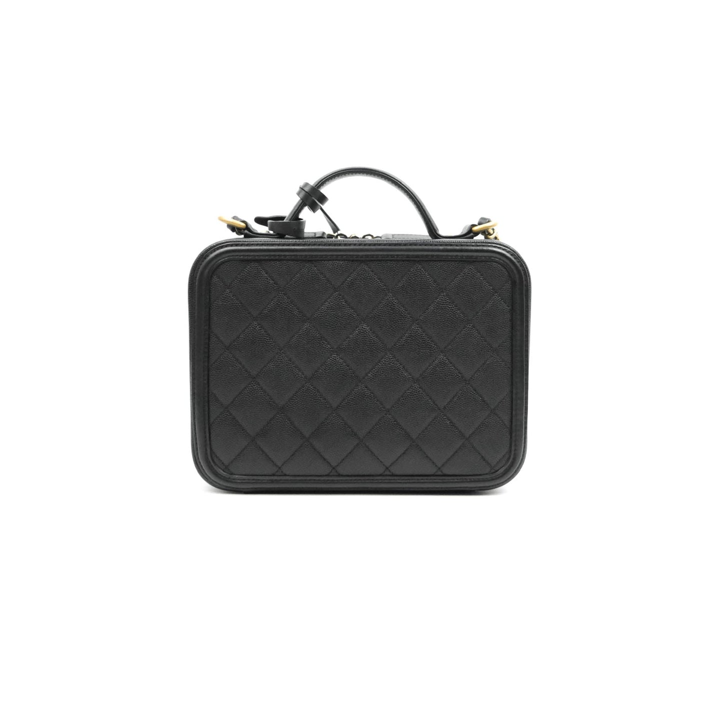 Chanel Quilted Medium CC Filigree Vanity Case Black Caviar Gold Hardware