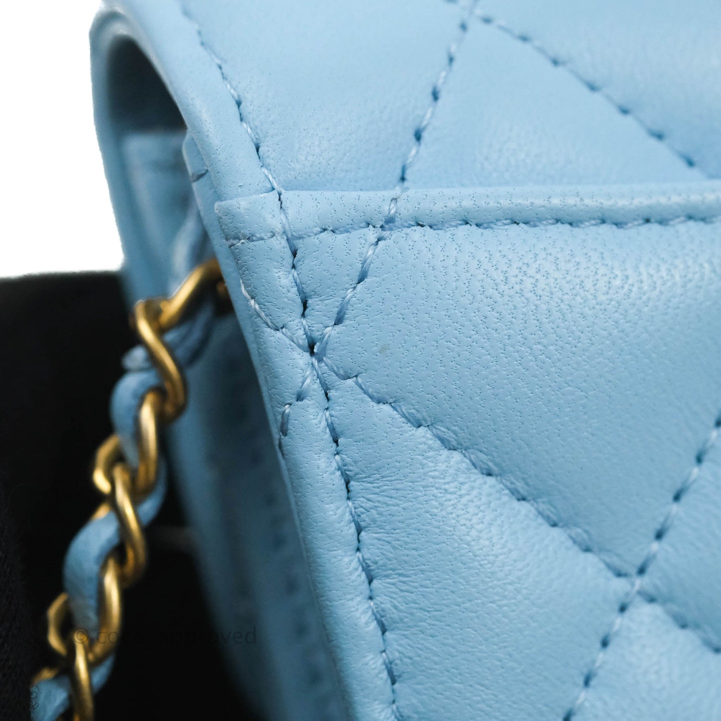 Chanel Pearl Crush Mini Clutch With Chain Blue Lambskin Aged Gold Hardware