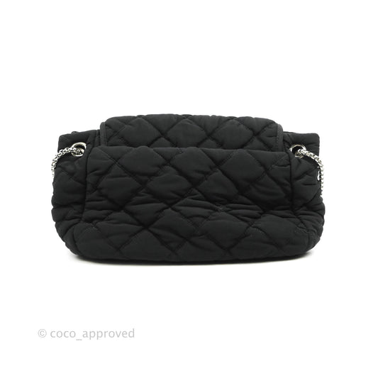 Chanel Black Jersey Bubble Quilt Accordion Flap Bag Silver Hardware