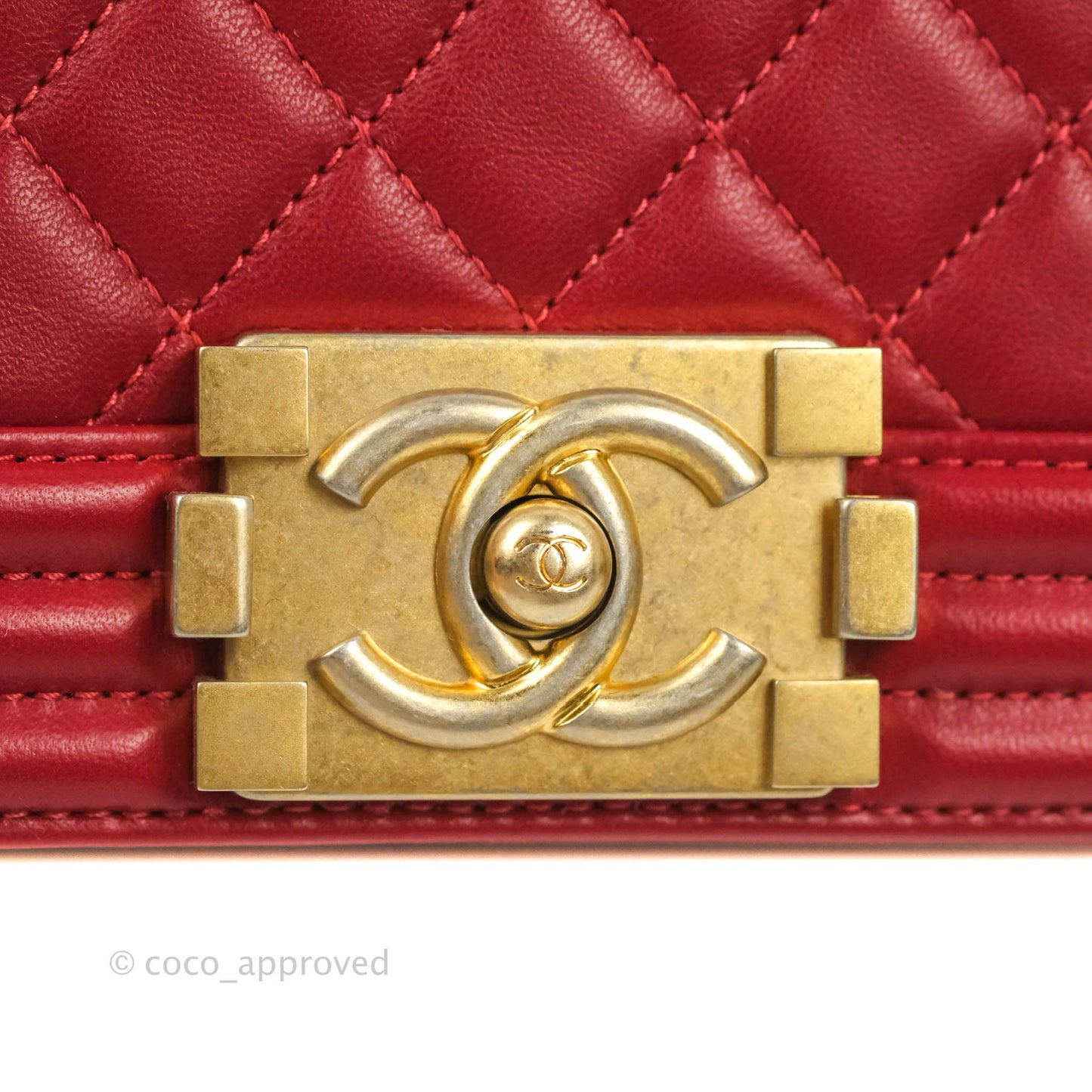 Chanel Quilted Medium Boy Red Lambskin Aged Gold Hardware