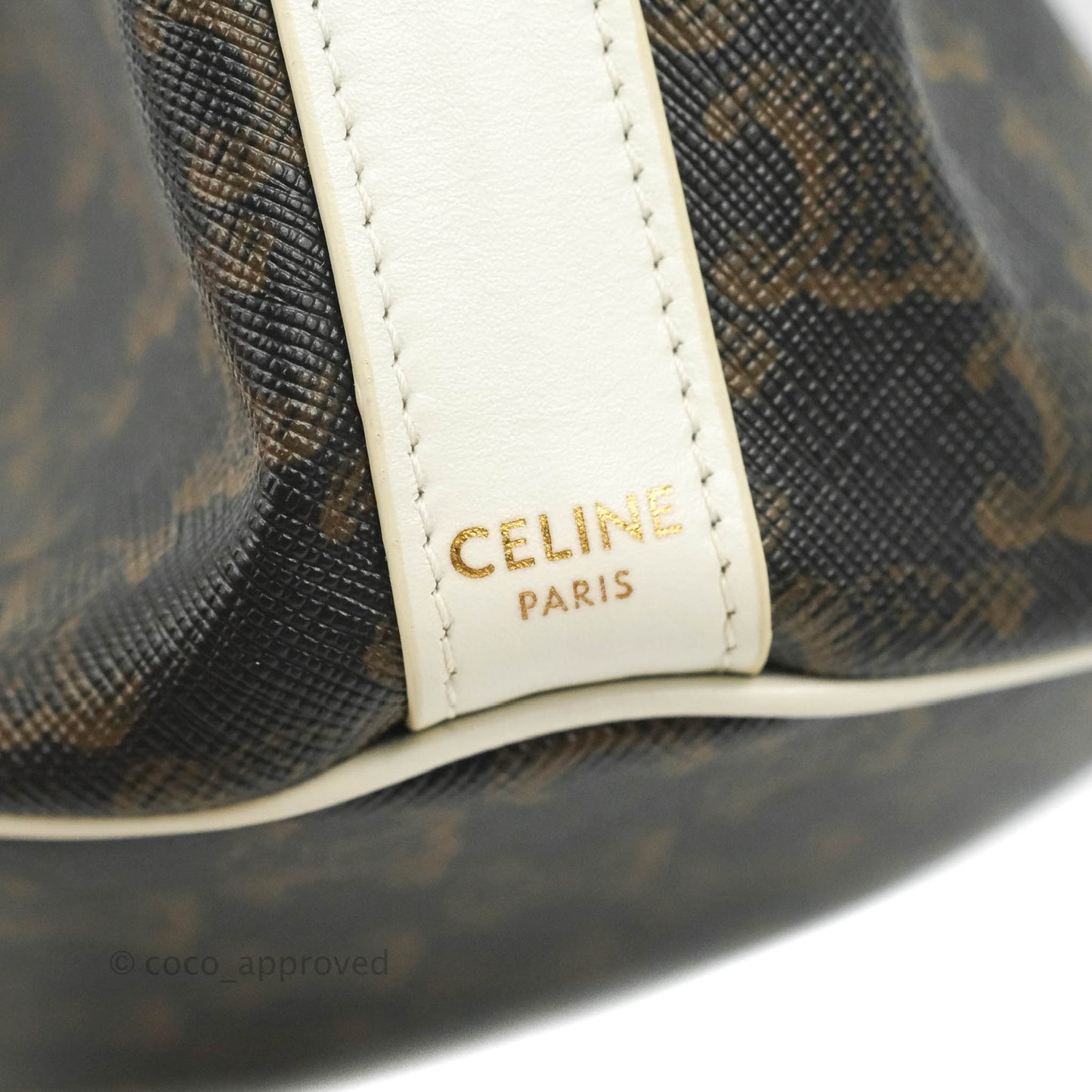 Celine Small Drawstring Bag Triomphe Canvas White Calfskin