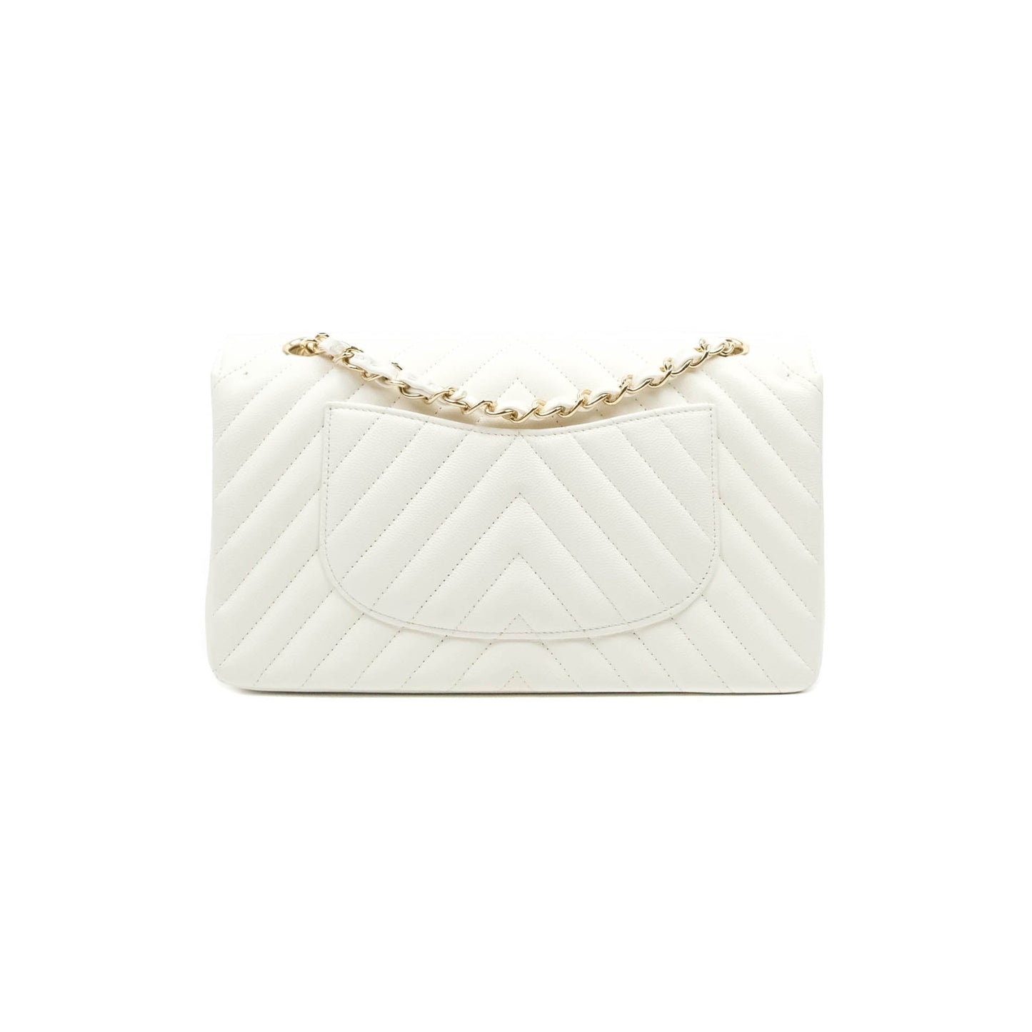 Chanel Chevron M/L Medium Double Flap White Caviar Gold Hardware