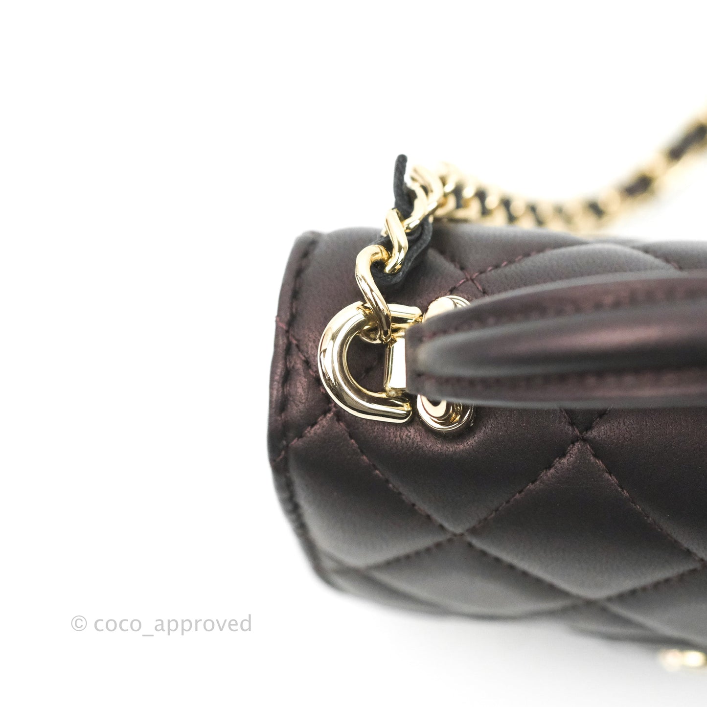 Chanel Mini Handle Clutch With Chain Iridescent Purple Lambskin Gold Hardware