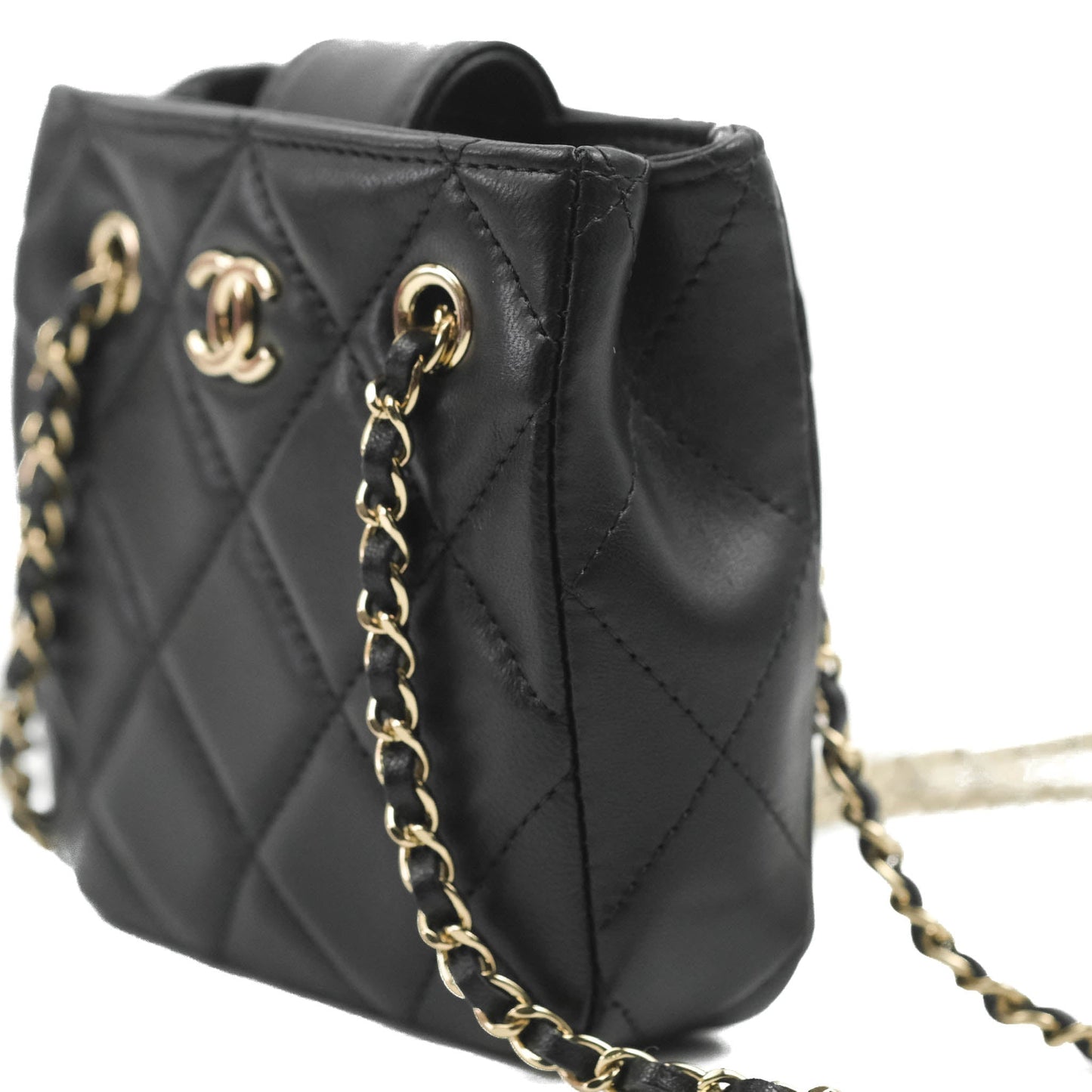 Chanel Mini Clutch With Chain Black Lambskin Gold Hardware 22C