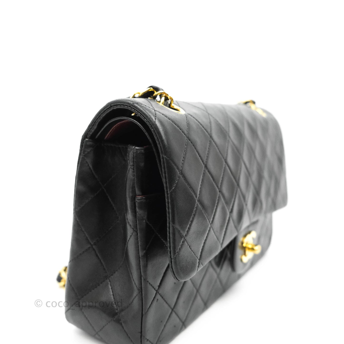 Chanel Vintage Classic M/L Medium Double Flap Bag Black Lambskin 24K Gold Hardware