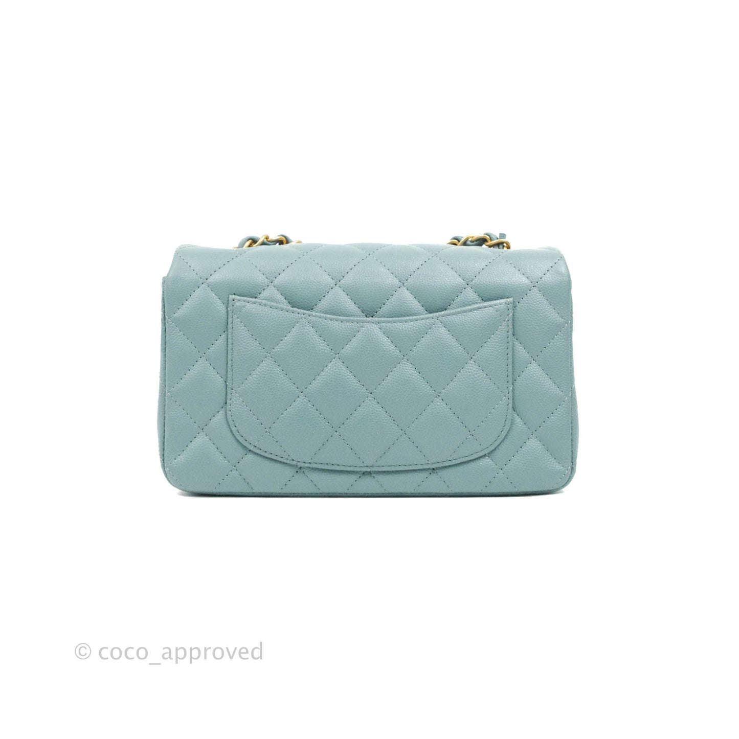 Chanel Quilted Mini Rectangular Flap Iridescent Blue Aged Gold Hardware 18C