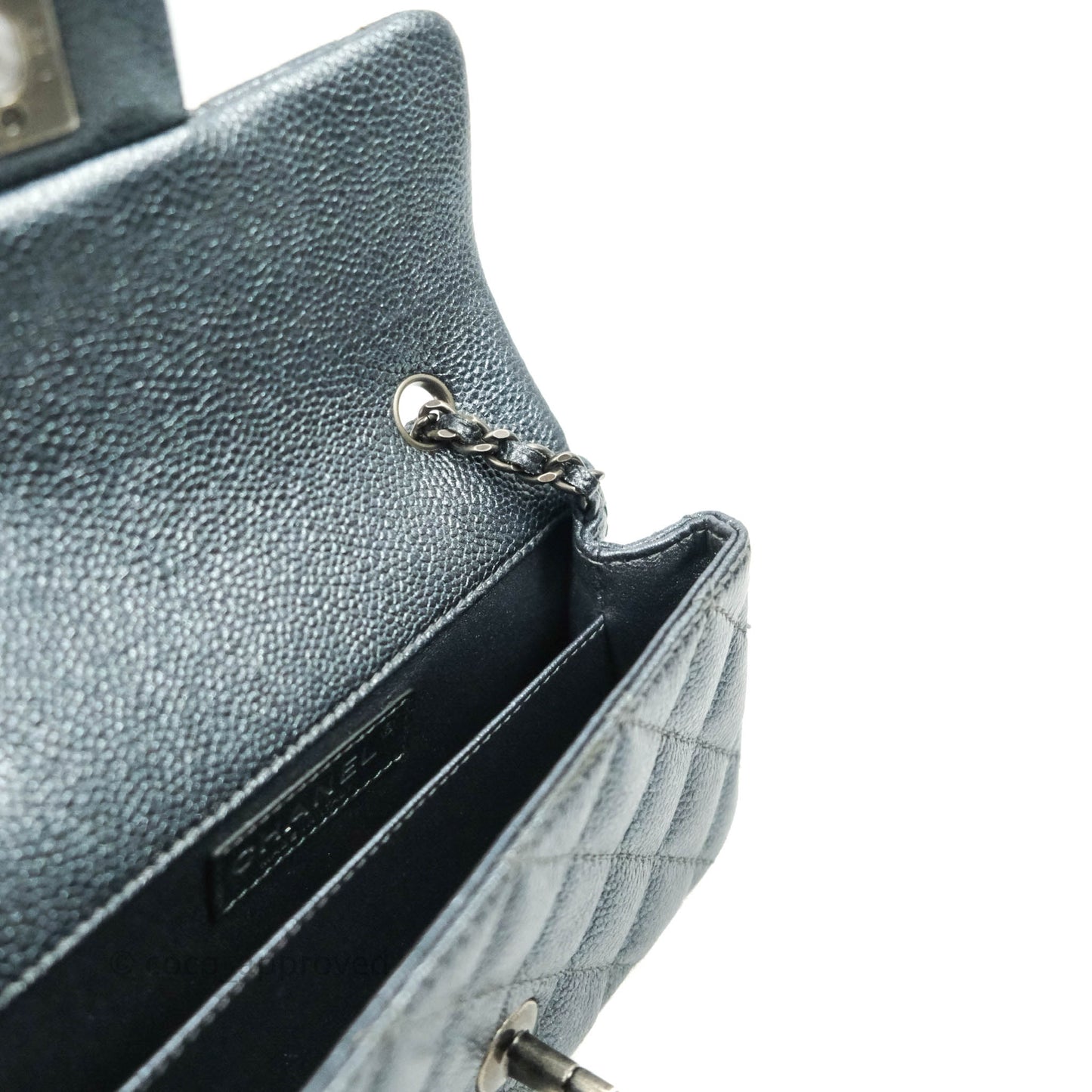 Chanel Quilted Extra Mini Rectangular Flap Metallic Dark Grey Caviar Ruthenium Hardware