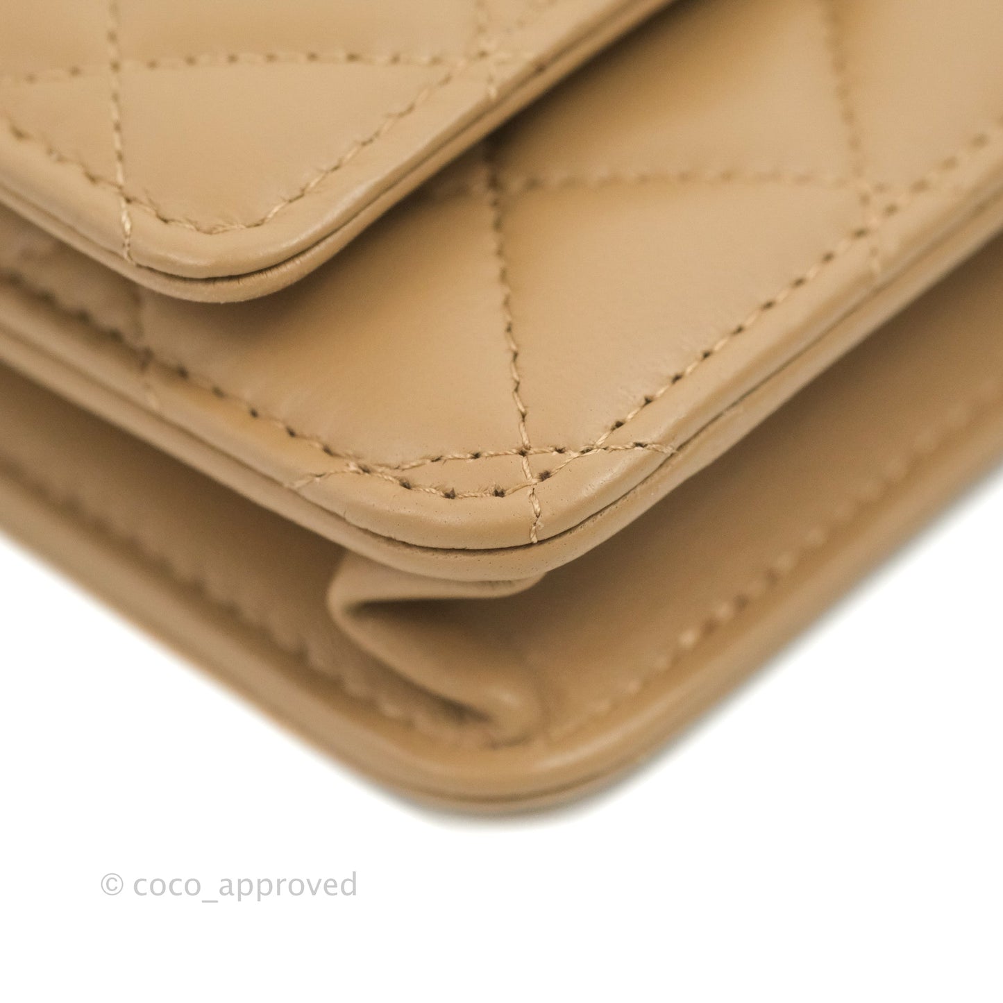 Chanel Quilted Pearl Crush Wallet on Chain WOC Beige Lambskin Aged Gold Hardware