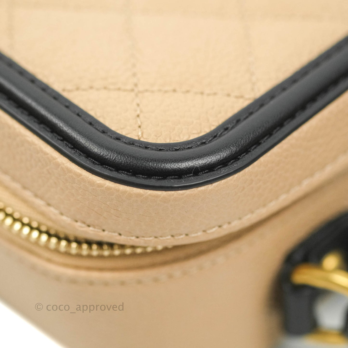 Chanel Quilted Medium CC Filigree Vanity Case Beige Caviar Gold Hardware