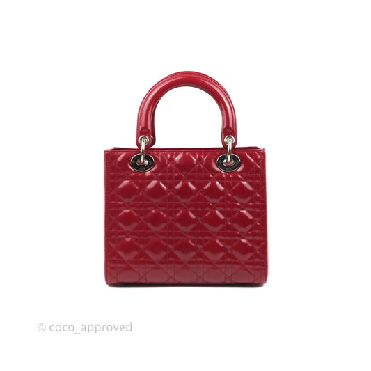Christian Dior Medium Lady Dior Red Patent Silver Hardware