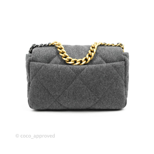 Chanel 19 Small Grey Wool Fabric Mixed Hardware