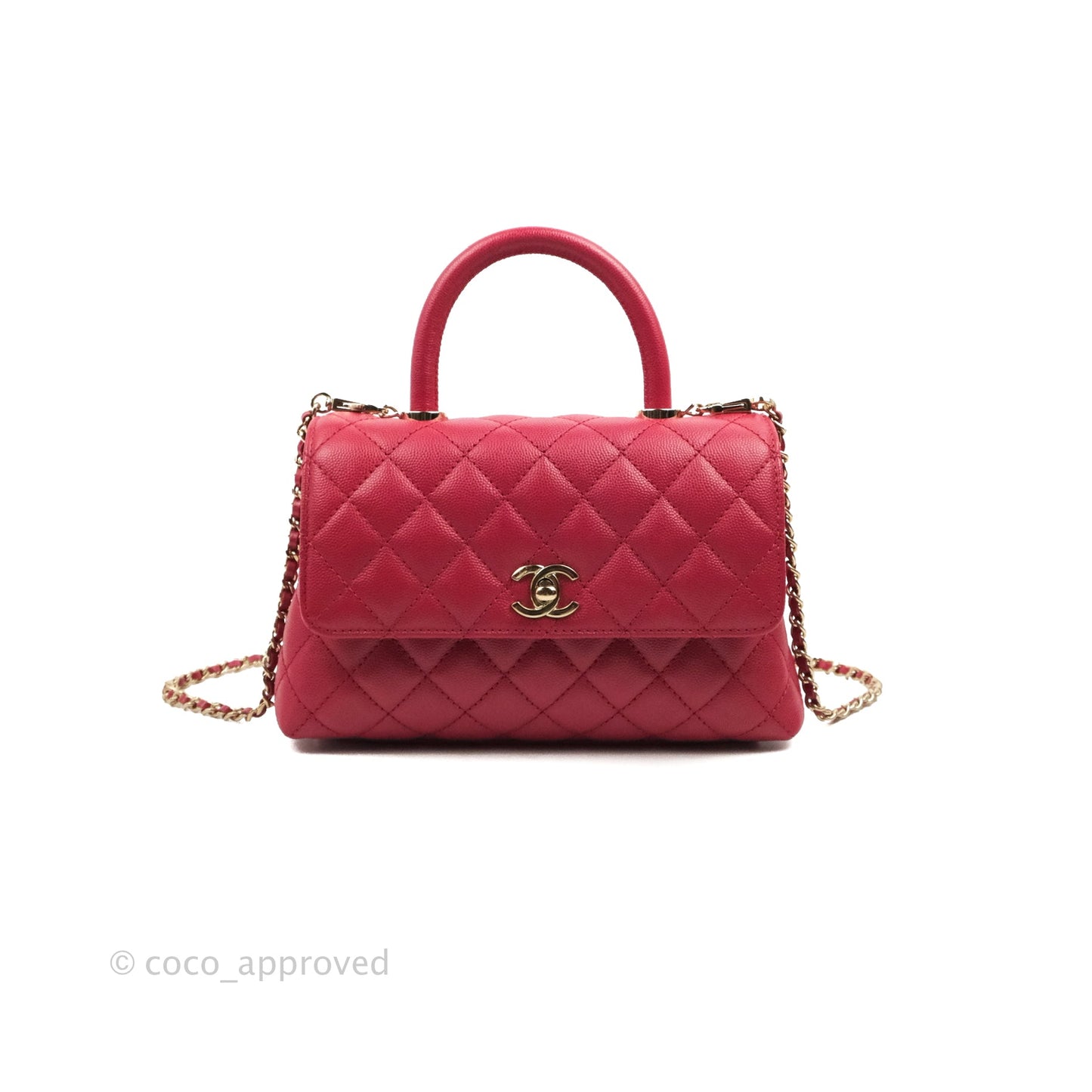 Chanel Small Coco Handle Quilted Dark Pink Caviar Gold Hardware 21A