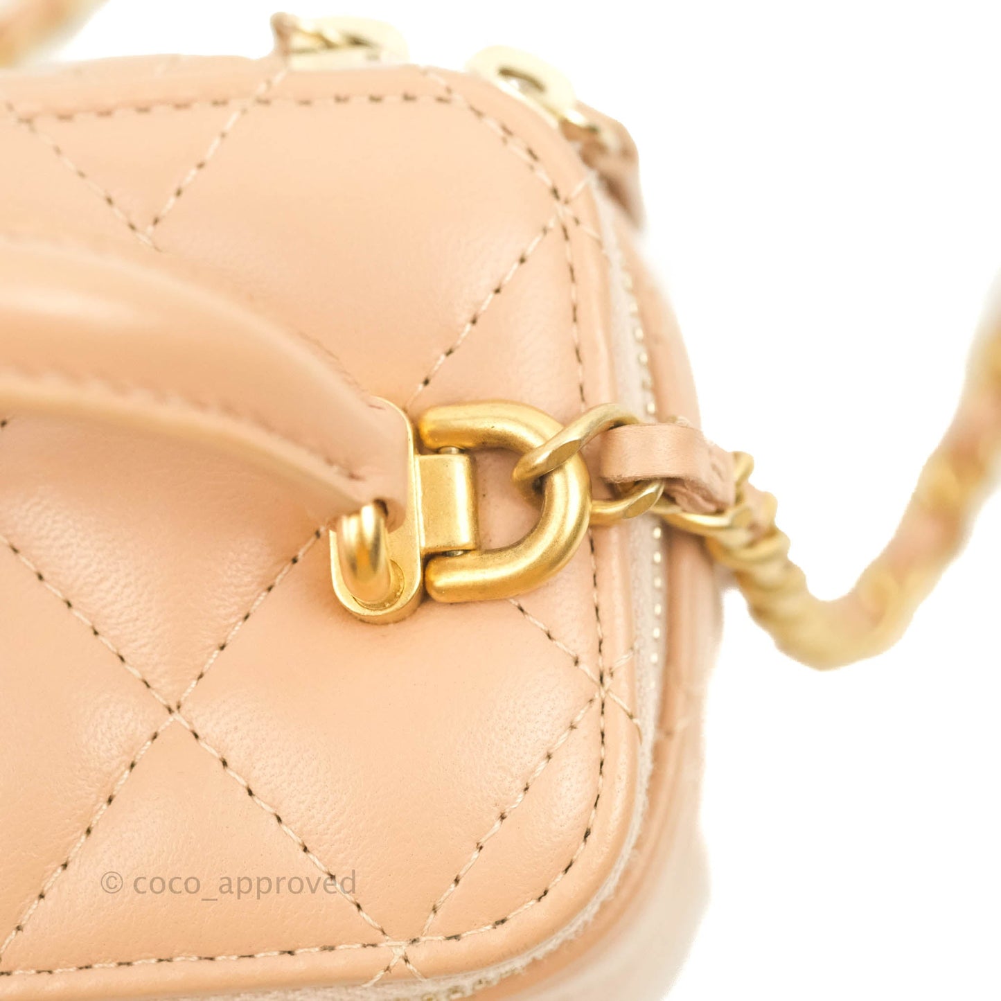 Chanel Mini Top Handle Vanity With Chain Beige Lambskin Aged Gold Hardware