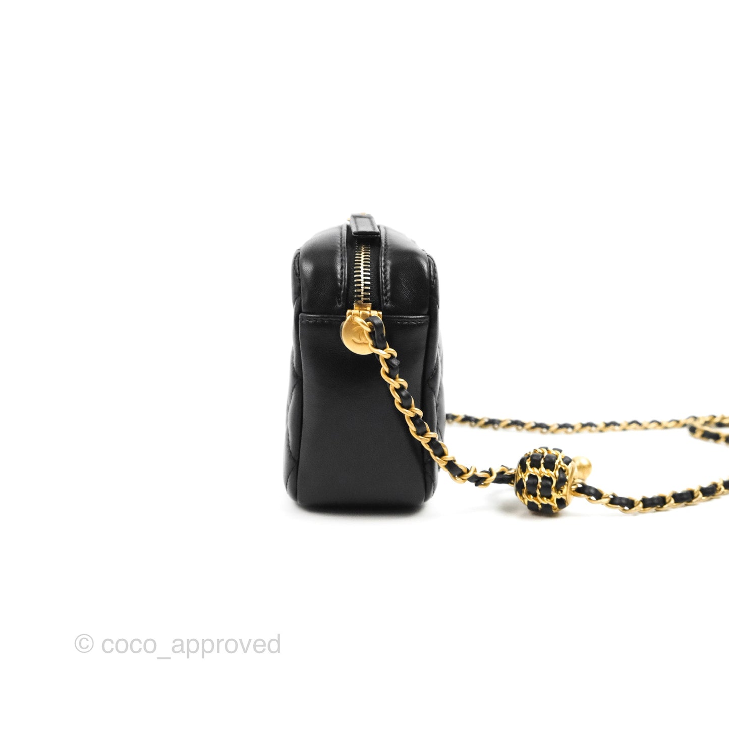 Chanel Quilted CC Pearl Crush Camera Case Black Lambskin Gold Hardware